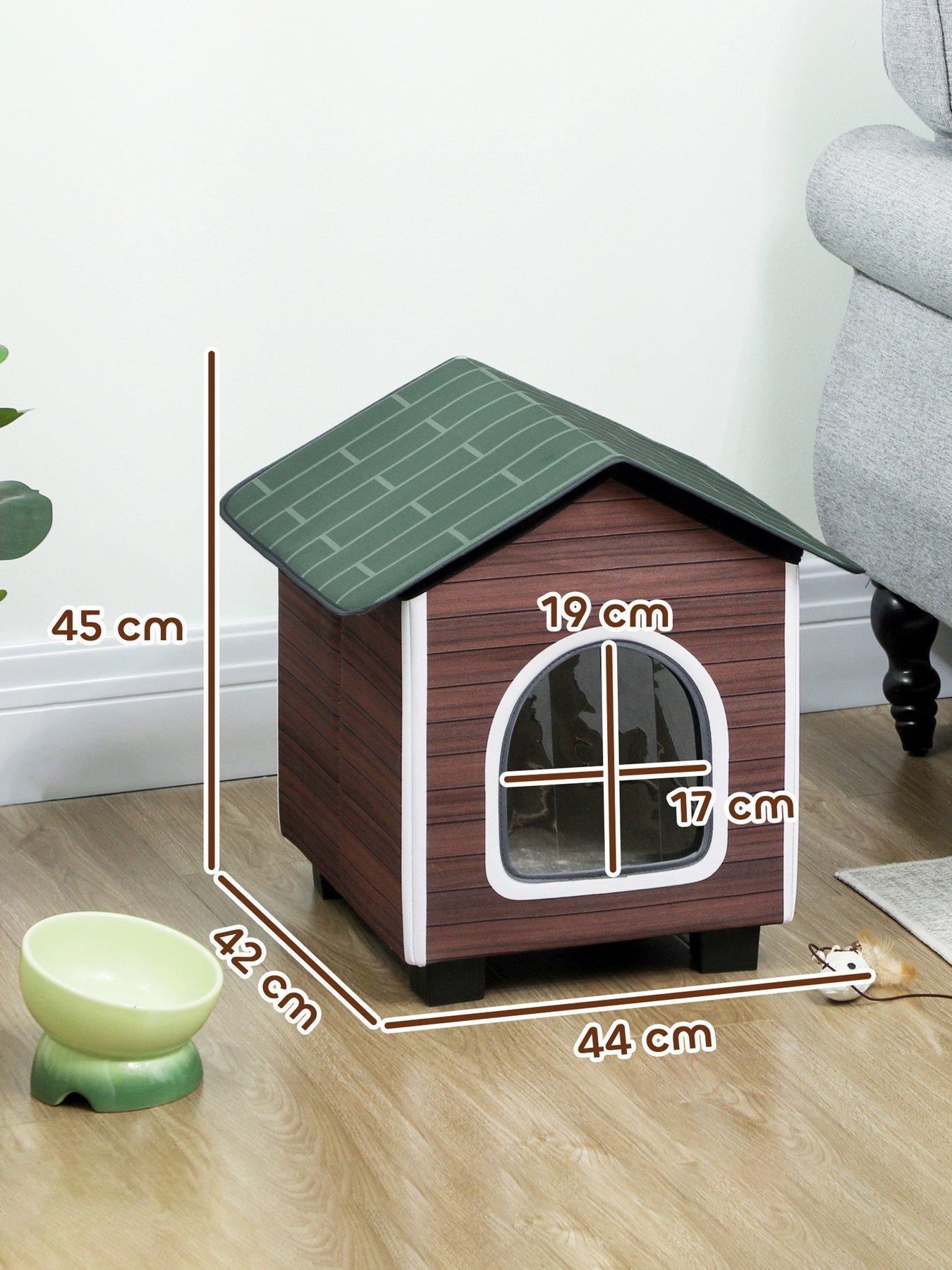 Image 6 of 6 of PawHut Outdoor Cat House with Elevated Base, Cushion, Red-brown
