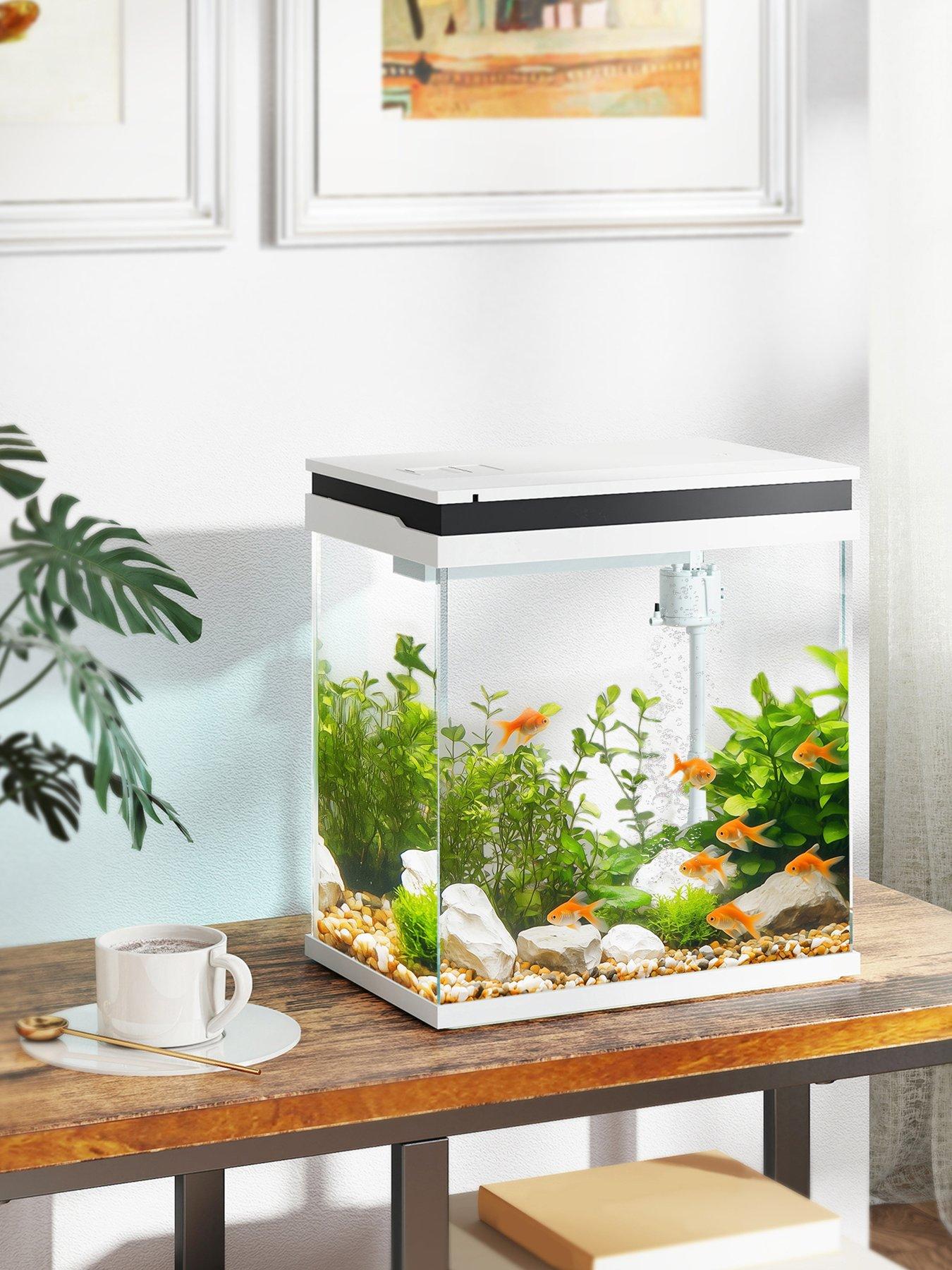 PawHut 14L Small Fish Tank with Filter System, LED Lights, Water Pump, White