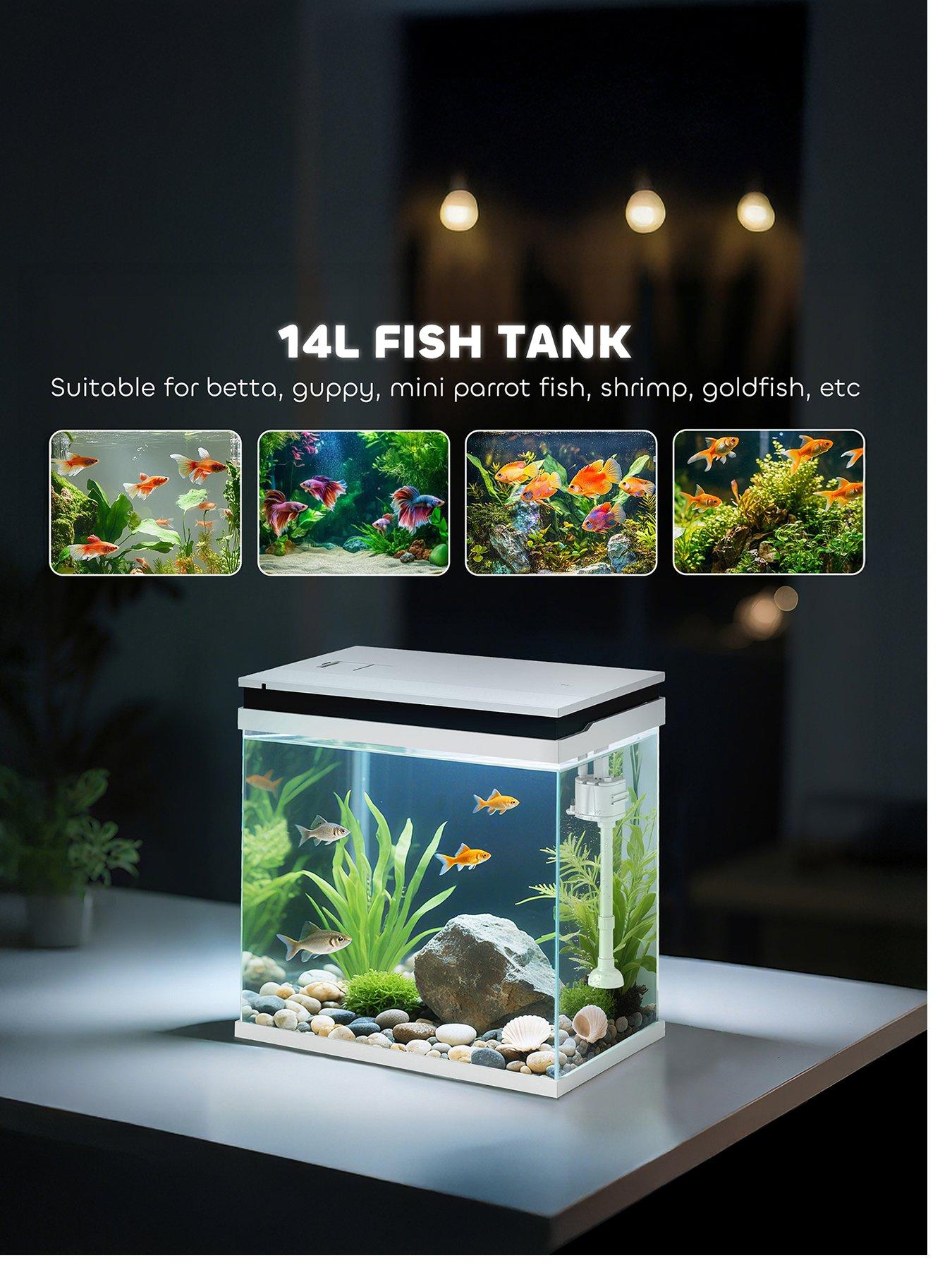 Image 2 of 7 of PawHut 14L Small Fish Tank with Filter System, LED Lights, Water Pump, White