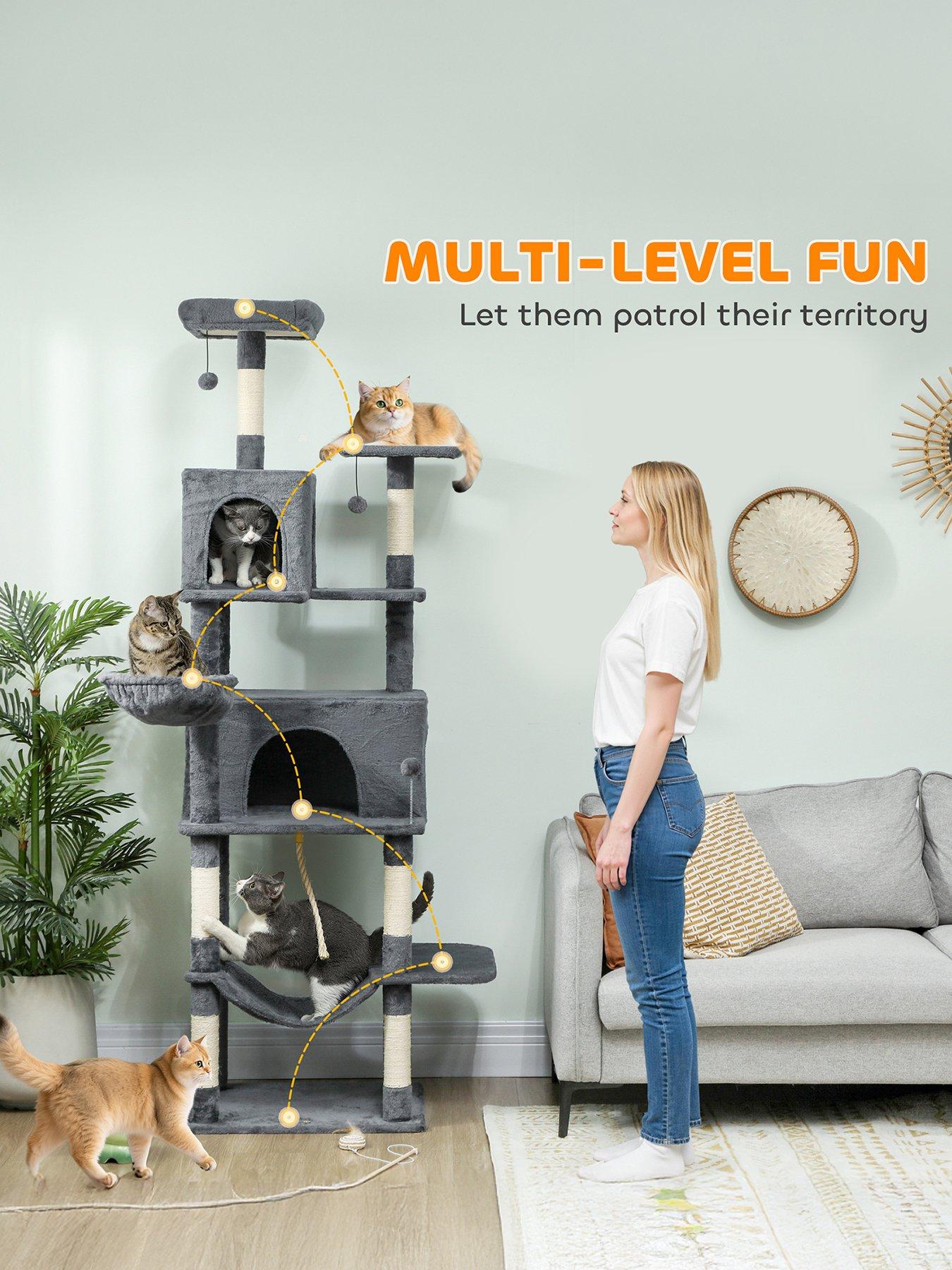 pawhut-cat-tree-202cm-cat-tower-with-2-condos-2-hammocks-2-perchesstillFront