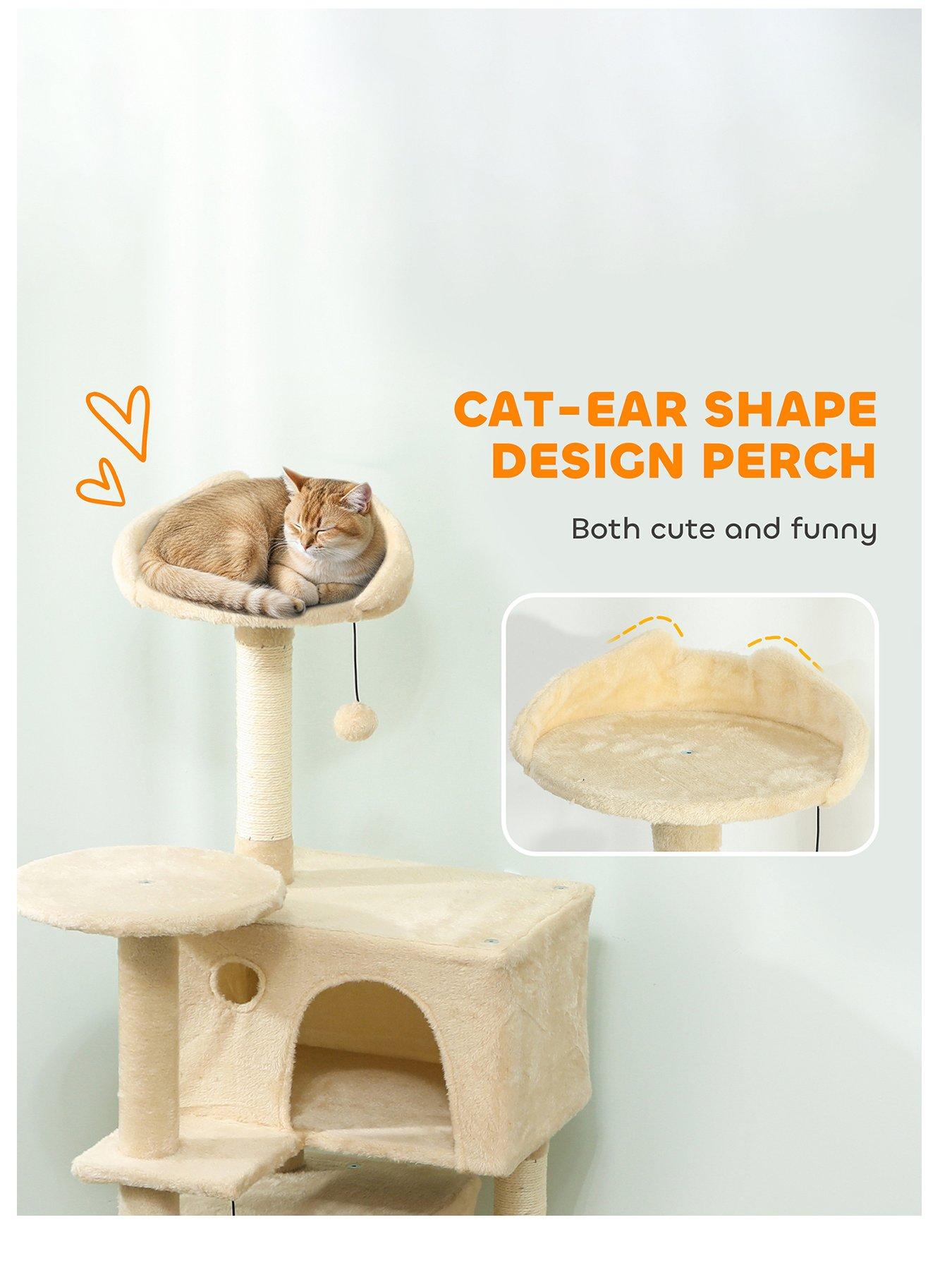 Image 2 of 7 of PawHut 140cm Cat Tree Tower with Sisal Scratching Posts, Condos, Beige