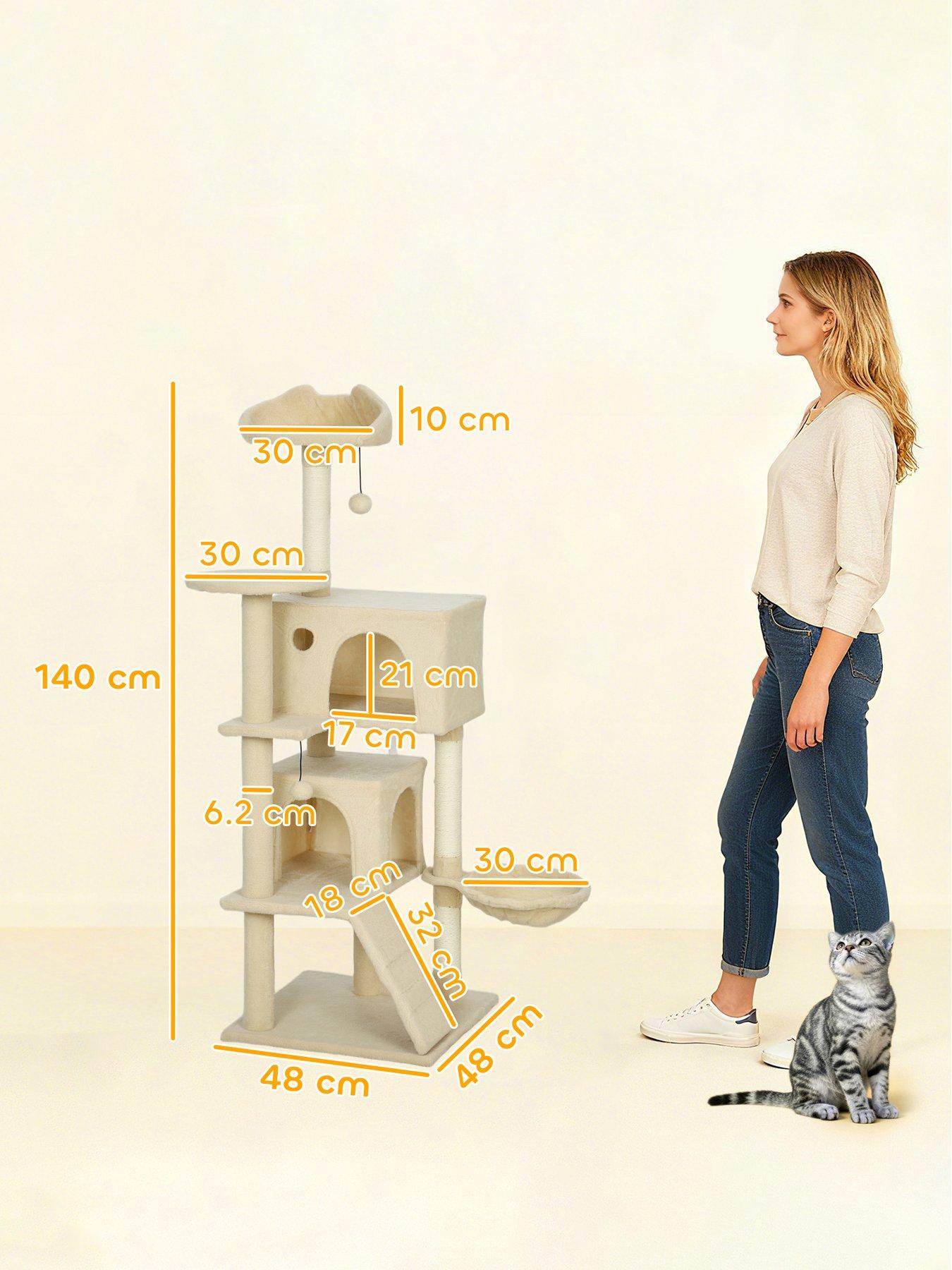 Image 3 of 7 of PawHut 140cm Cat Tree Tower with Sisal Scratching Posts, Condos, Beige