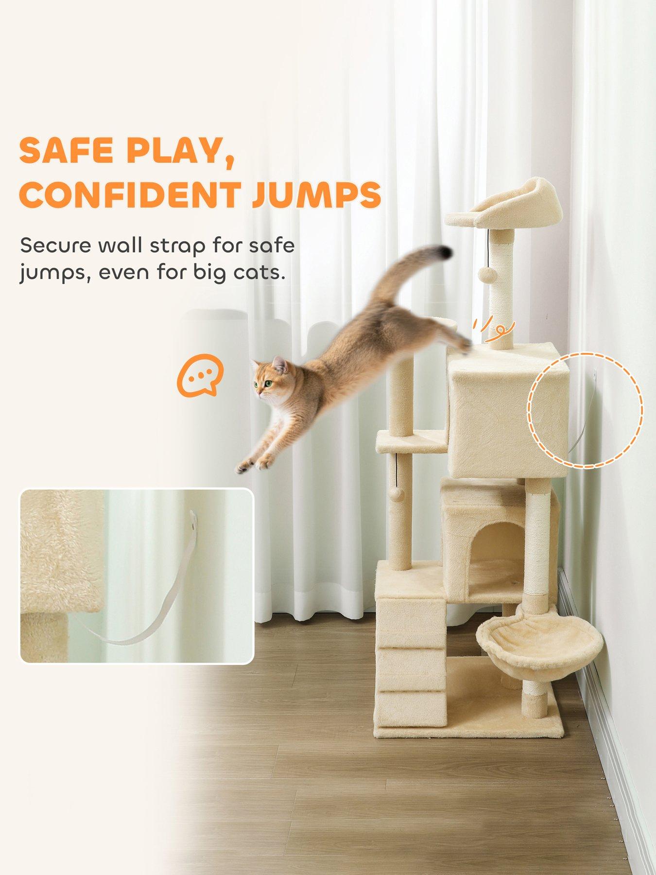 Image 4 of 7 of PawHut 140cm Cat Tree Tower with Sisal Scratching Posts, Condos, Beige