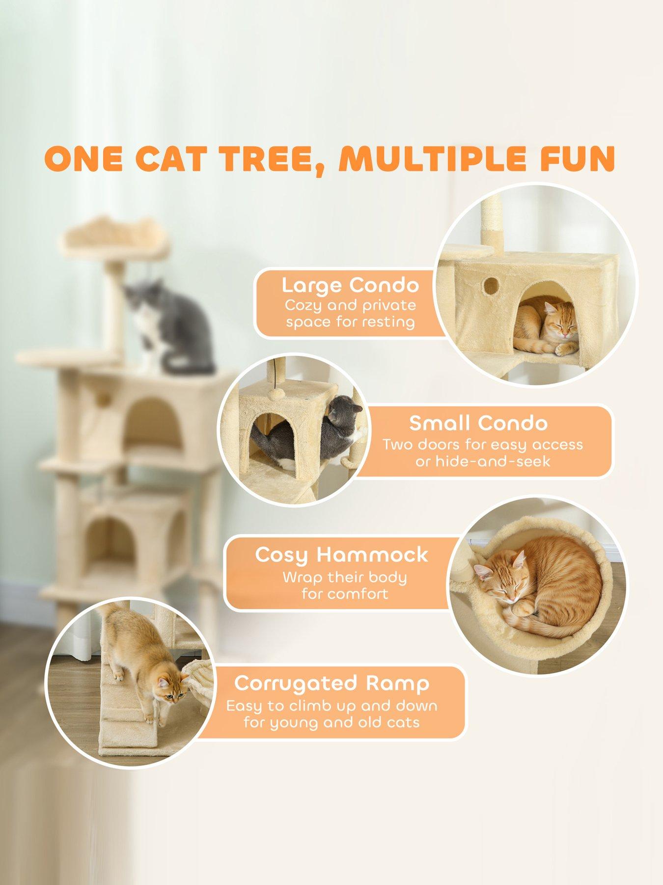 Image 5 of 7 of PawHut 140cm Cat Tree Tower with Sisal Scratching Posts, Condos, Beige