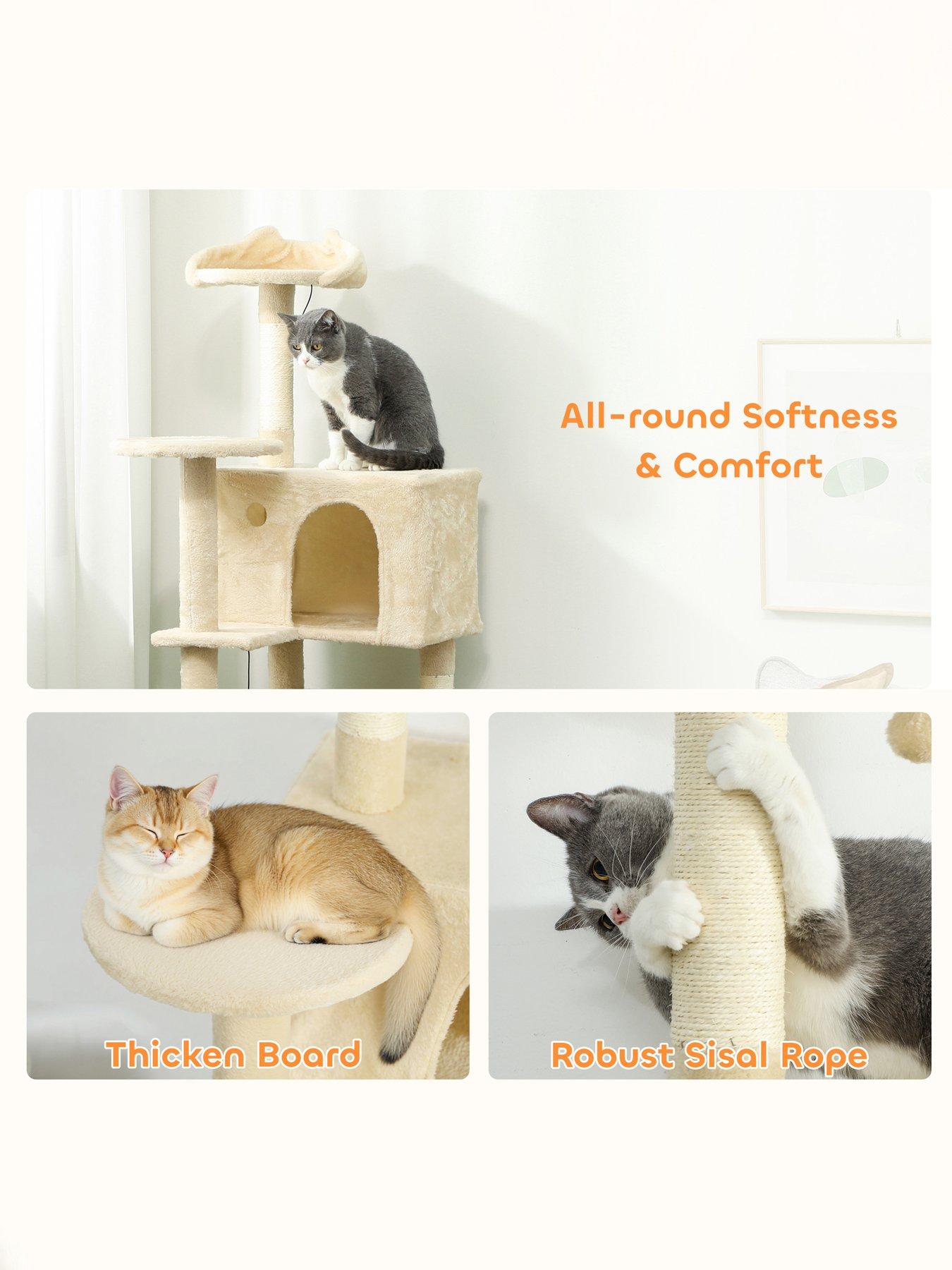 Image 6 of 7 of PawHut 140cm Cat Tree Tower with Sisal Scratching Posts, Condos, Beige