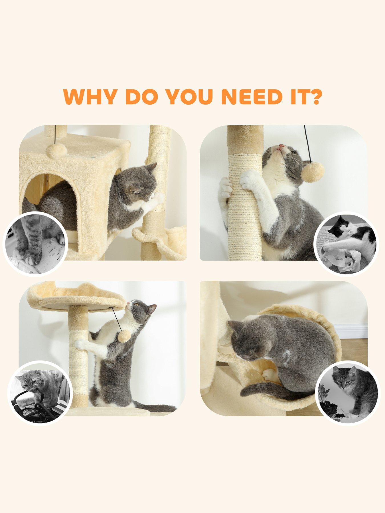 Image 7 of 7 of PawHut 140cm Cat Tree Tower with Sisal Scratching Posts, Condos, Beige
