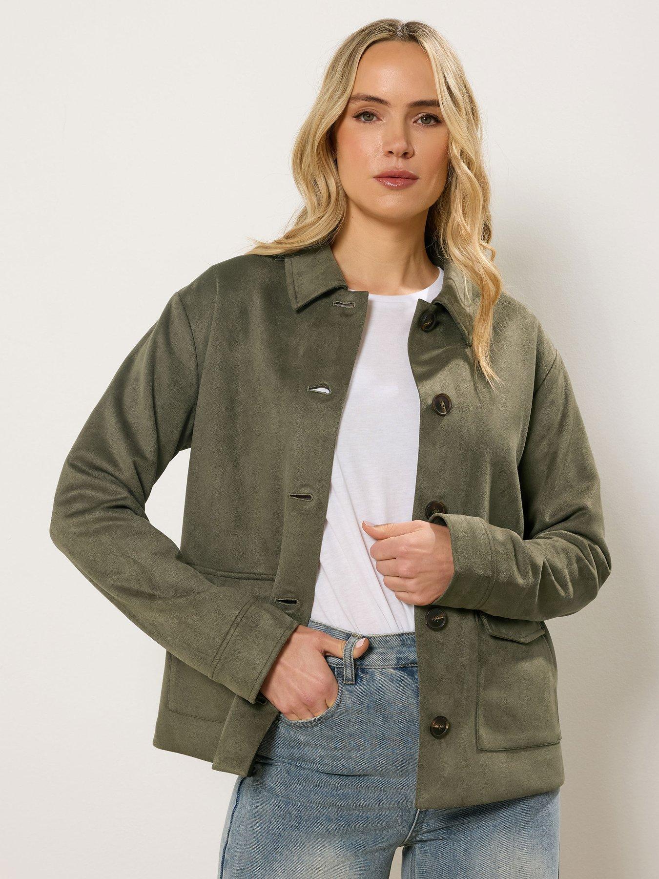 long-tall-sally-tall-suedette-trucker-jacket-khaki-greenfront