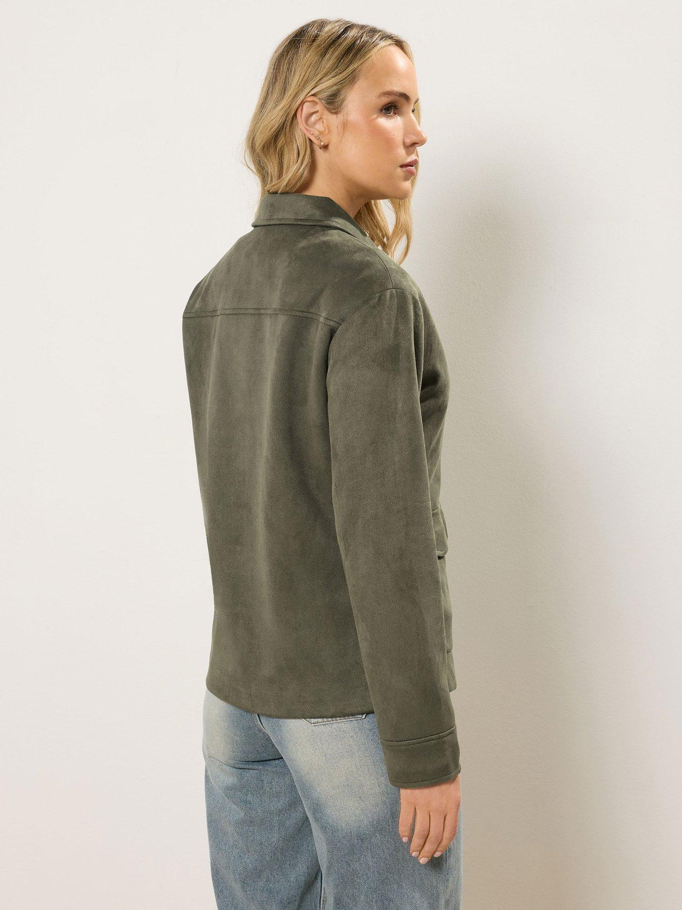 long-tall-sally-tall-suedette-trucker-jacket-khaki-greenstillFront