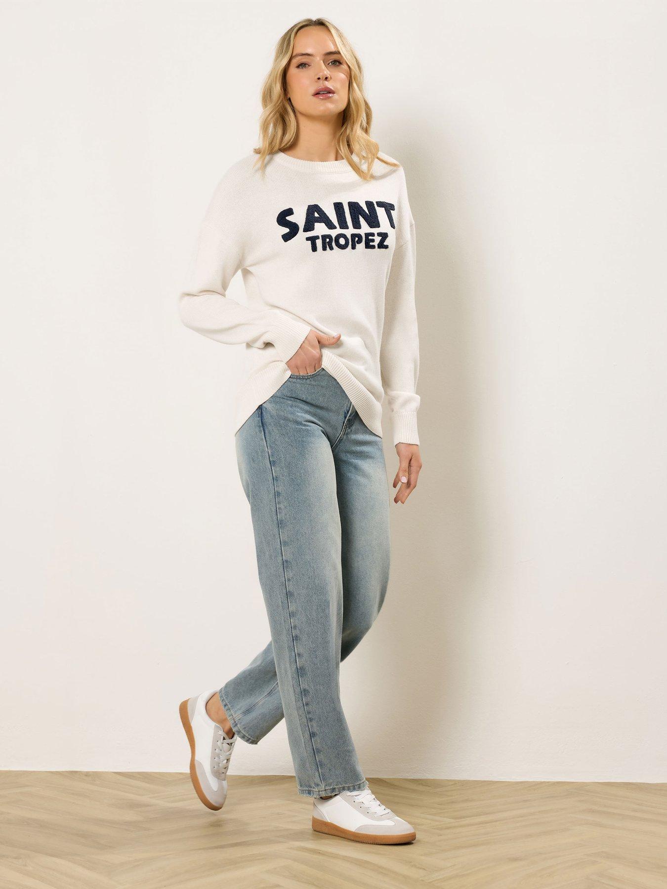 Image 3 of 6 of Long Tall Sally Boucle Slogan Jumper - Cream