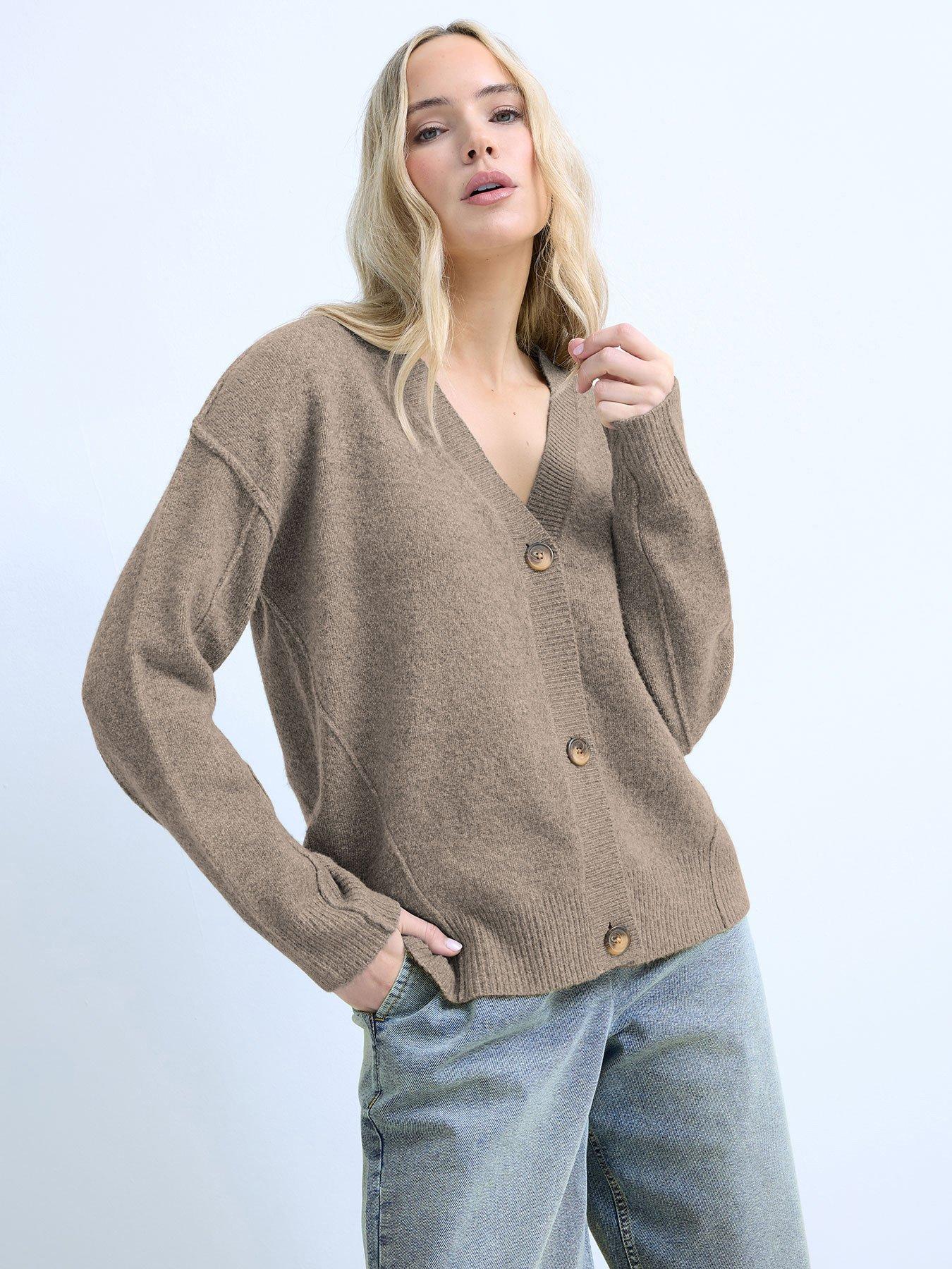 Image 1 of 2 of Long Tall Sally Seam Detail Cardigan - Brown