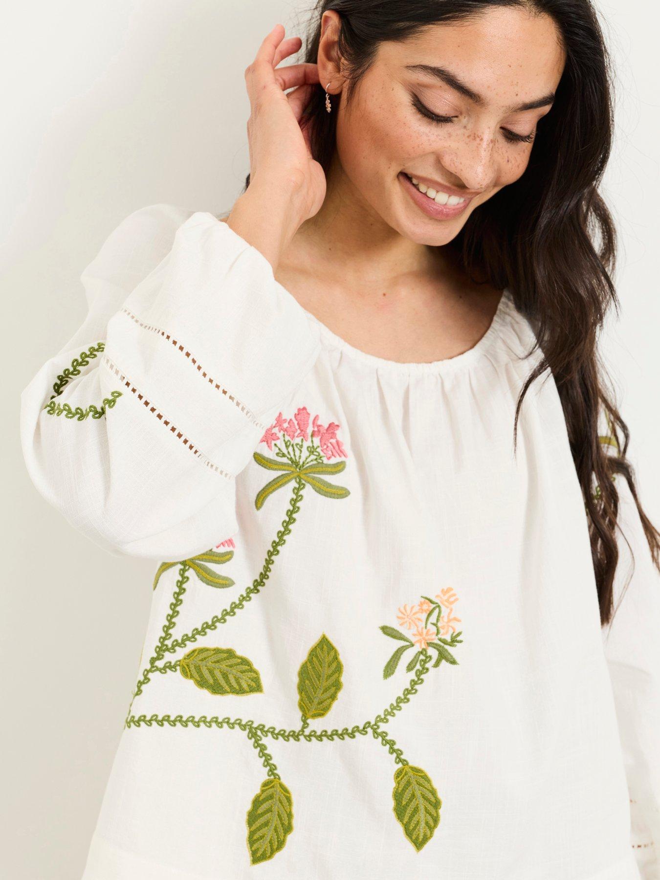 Image 1 of 5 of FatFace Dawn Embroidered Blouse - Ivory
