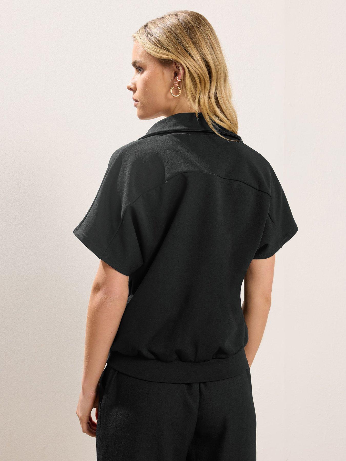 pixiegirl-petite-short-sleeve-scuba-jacket-blackstillFront