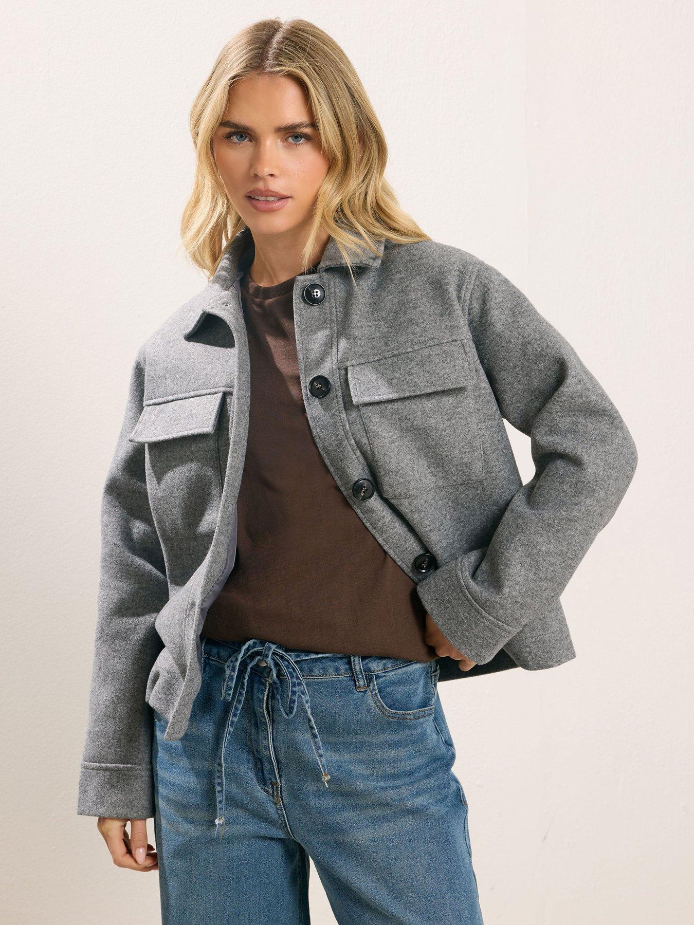 Image 1 of 4 of PixieGirl Petite Faux Wool Trucker Jacket - Grey