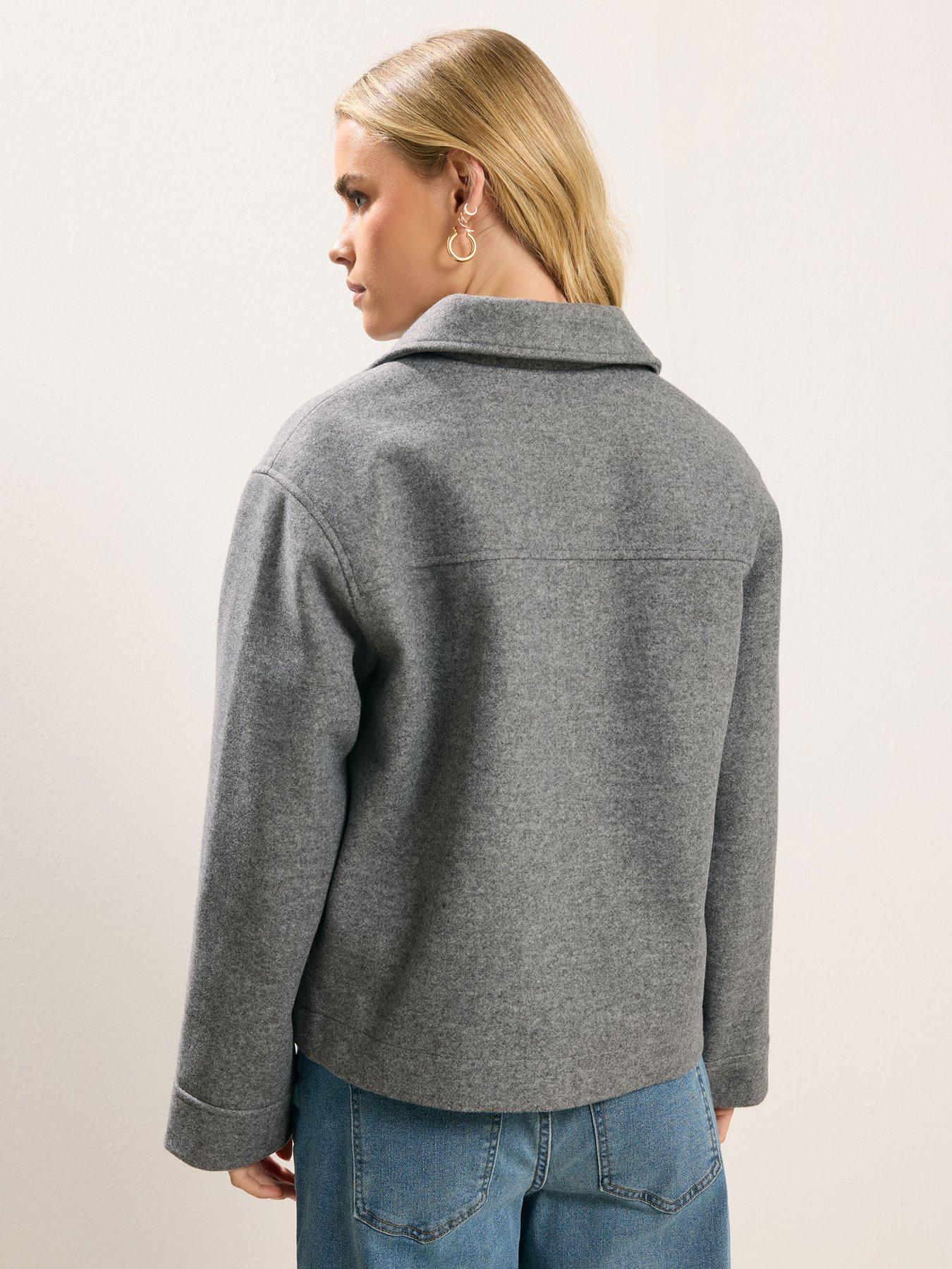 Image 2 of 4 of PixieGirl Petite Faux Wool Trucker Jacket - Grey