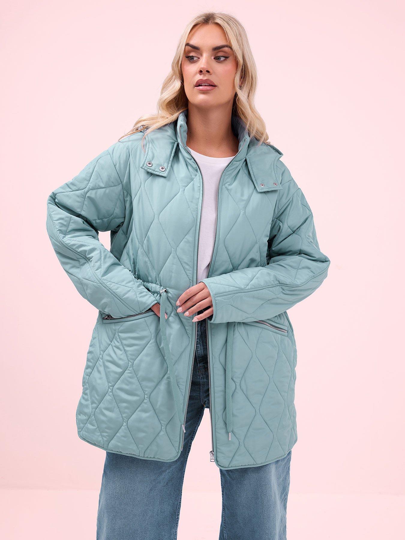 Image 1 of 6 of Yours Curve Lightweight Diamond Quilted Midi Jacket