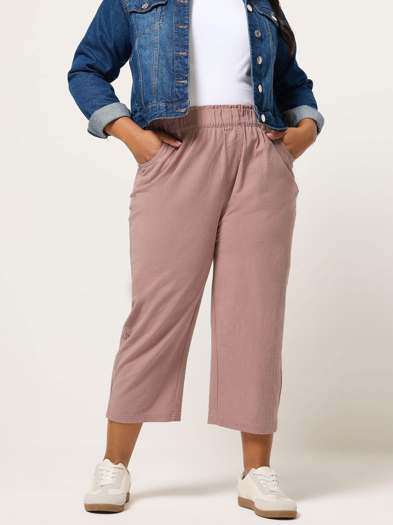 Image 1 of 5 of Yours Curve Cool Cotton Cropped Trouser - Pink