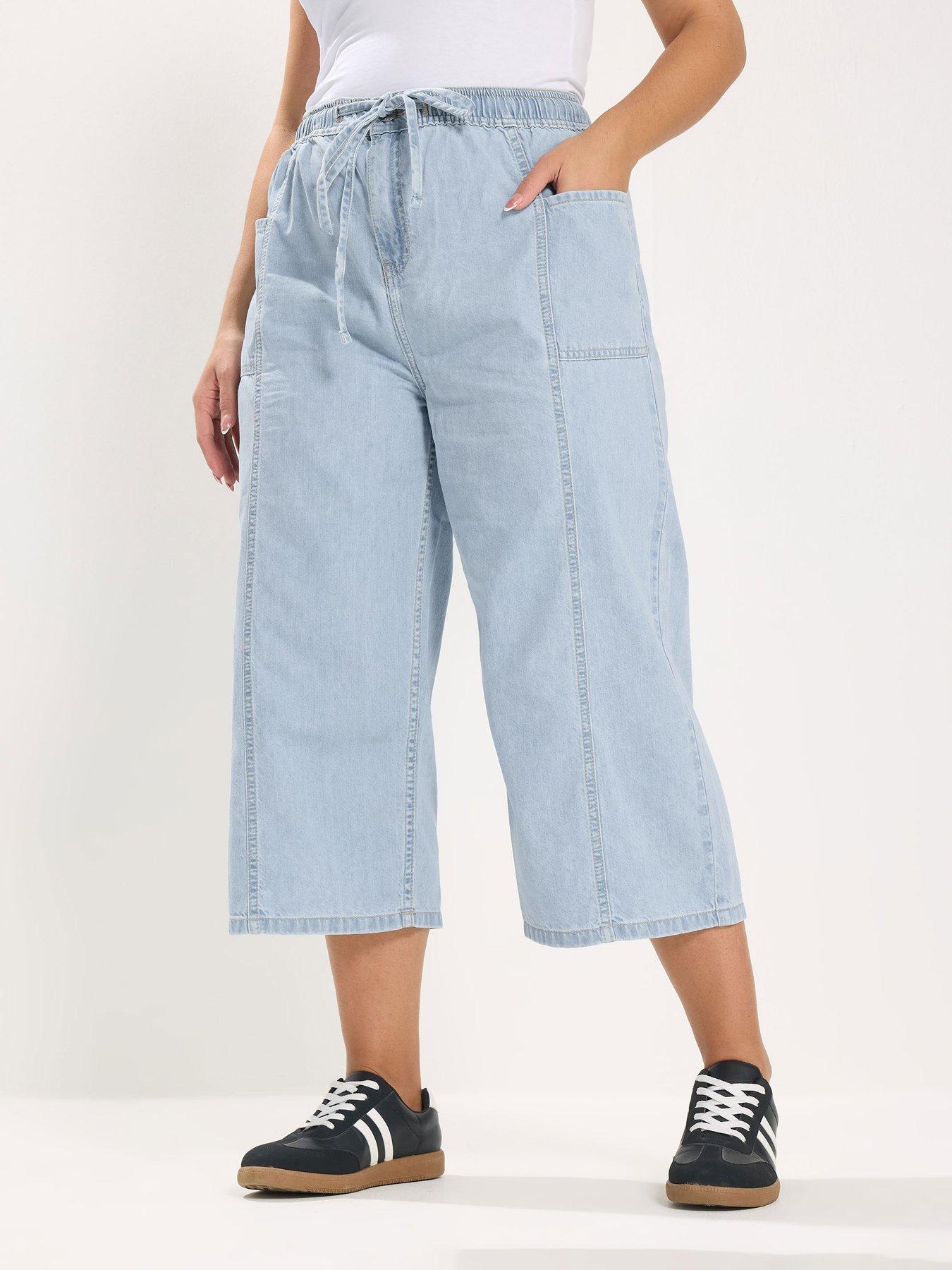 yours-curve-tie-waist-cropped-trouser-bluefront