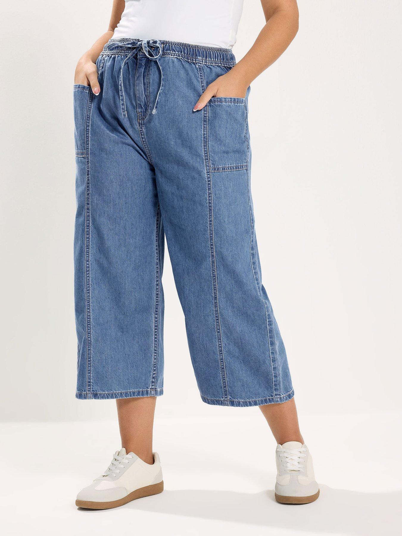 yours-curve-tie-waist-cropped-trouser-bluefront