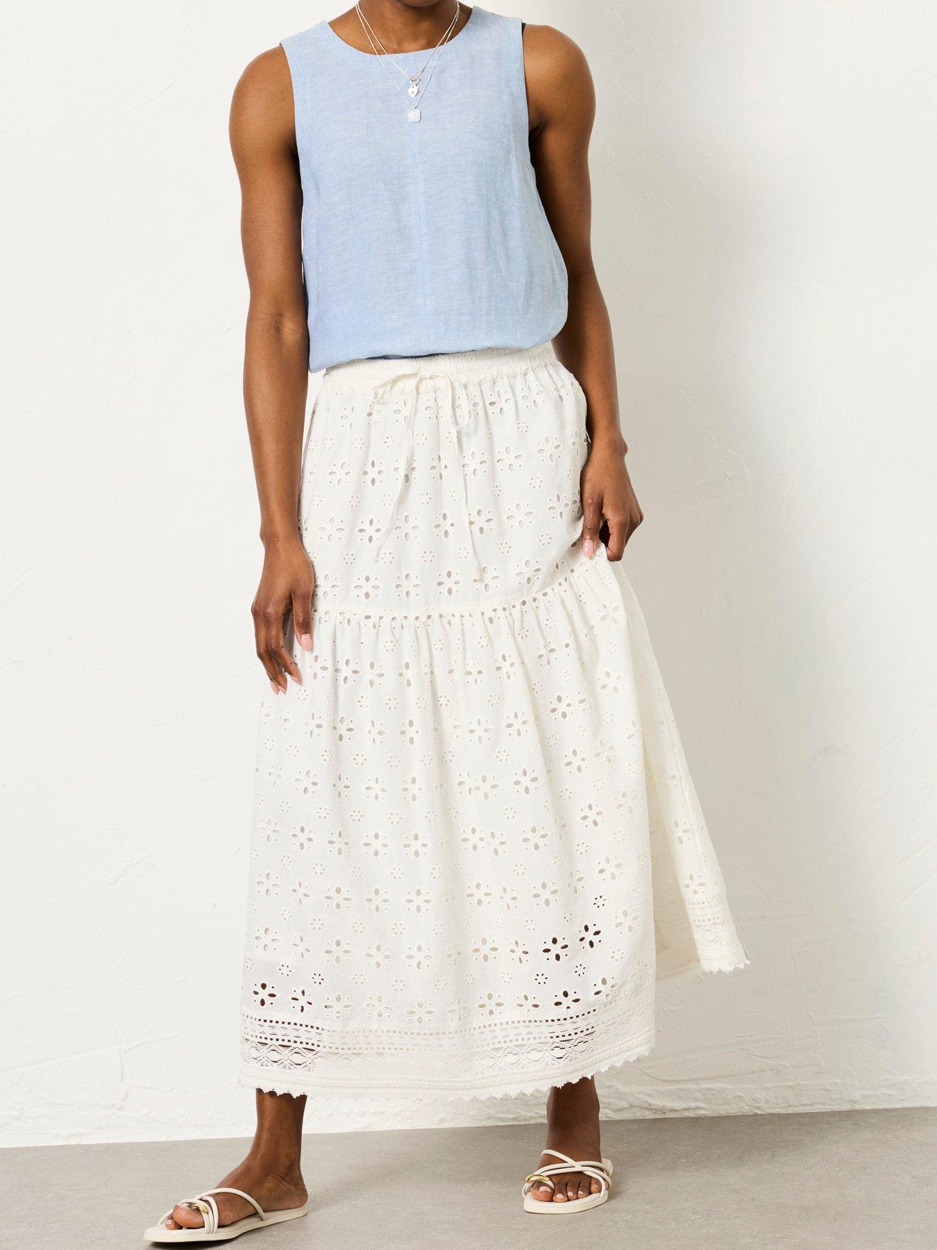 Image 3 of 7 of FatFace Winnie Broderie Midi - White