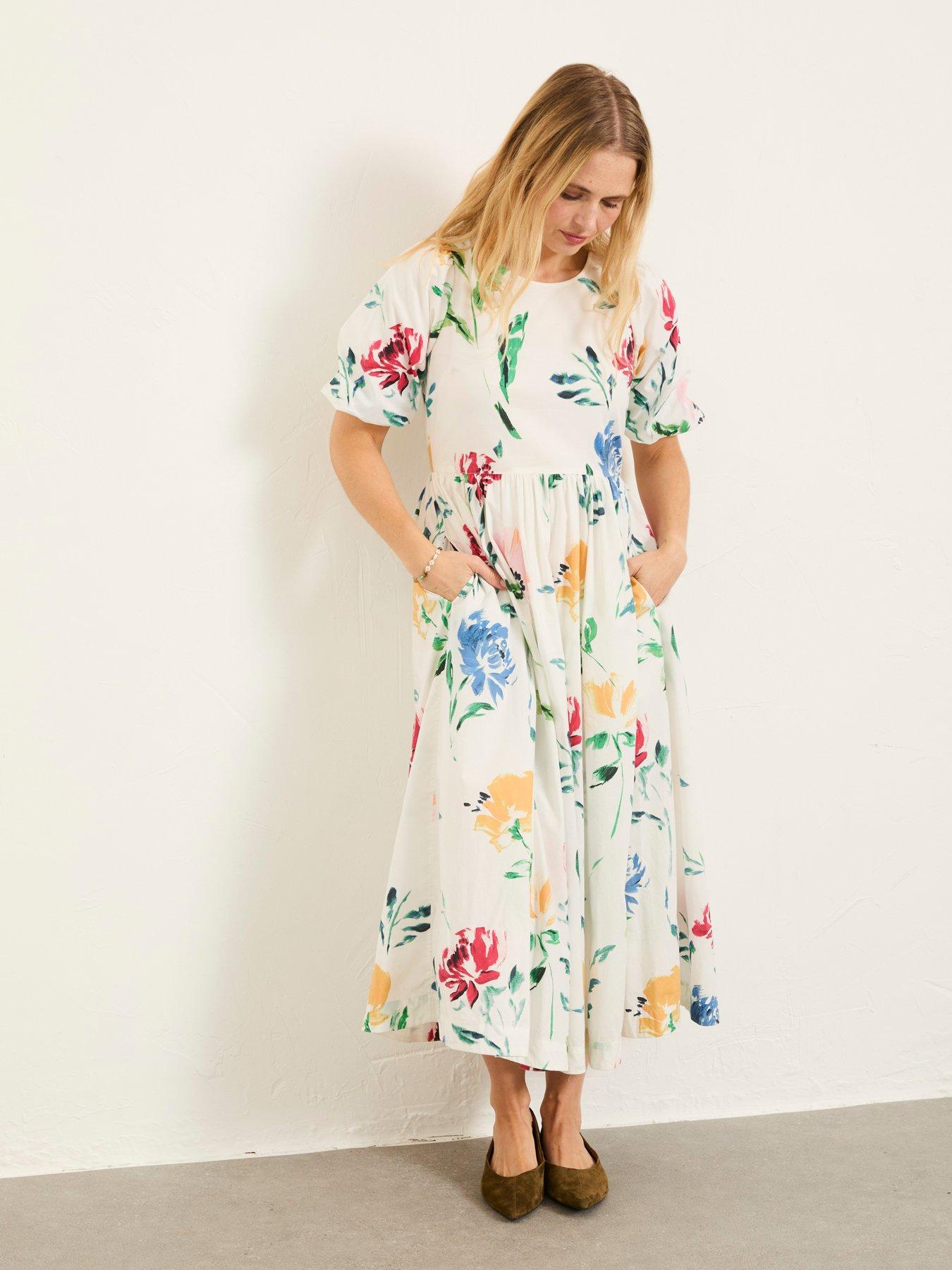 FatFace Bria Floral Midi Dre - White