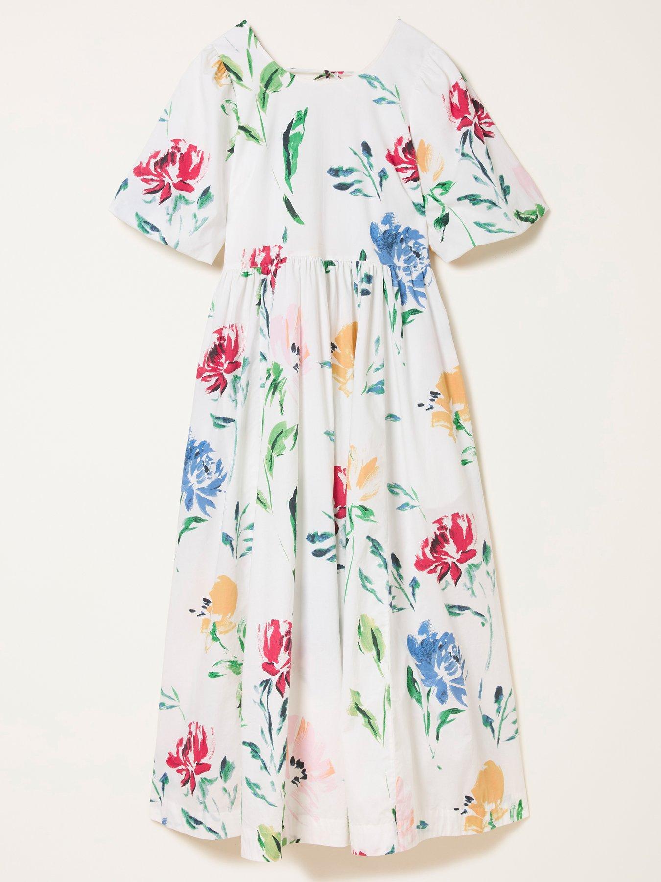 Image 6 of 6 of FatFace Bria Floral Midi Dre - White