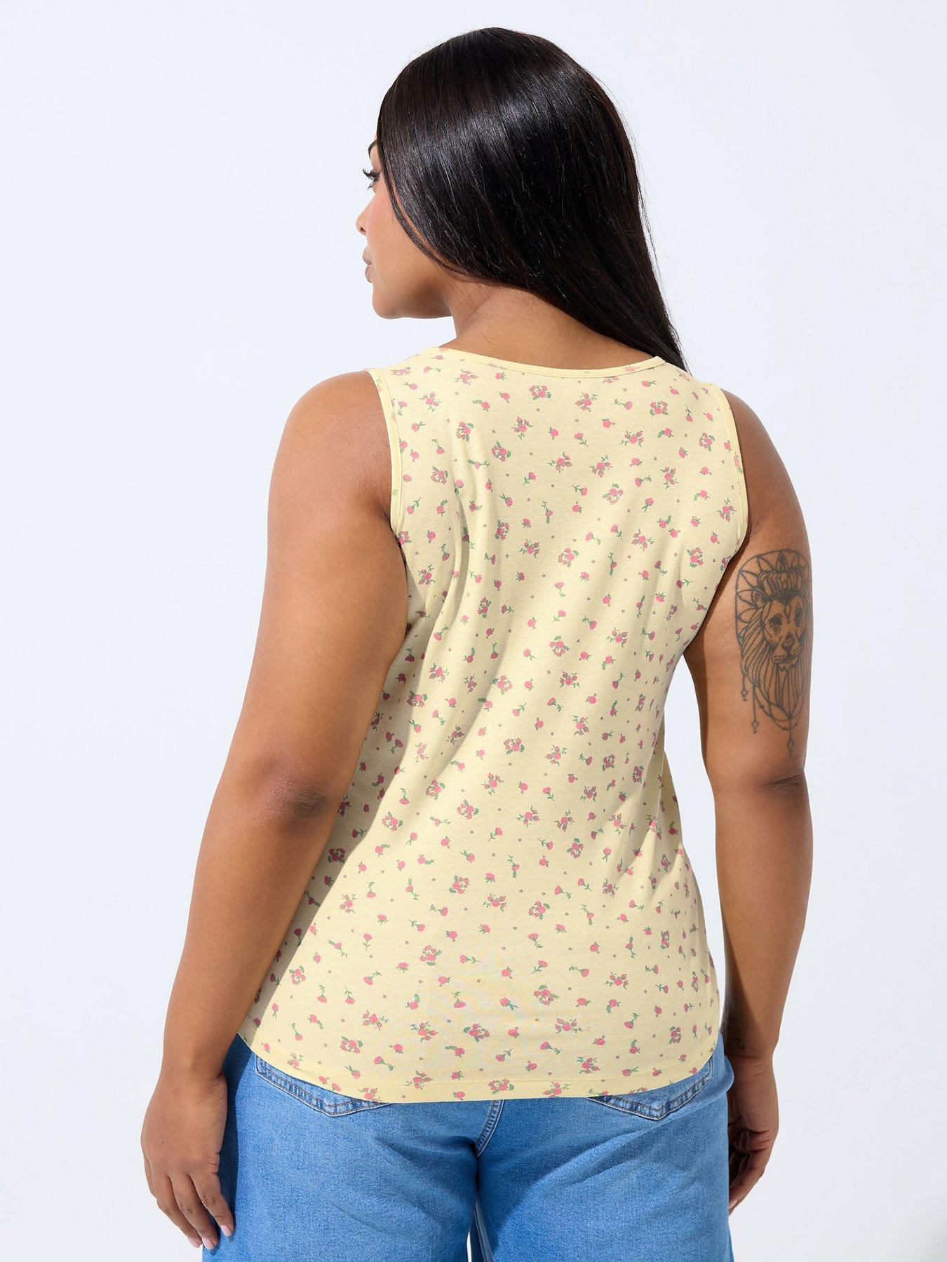yours-curve-ditsy-print-vest-top-yellowstillFront