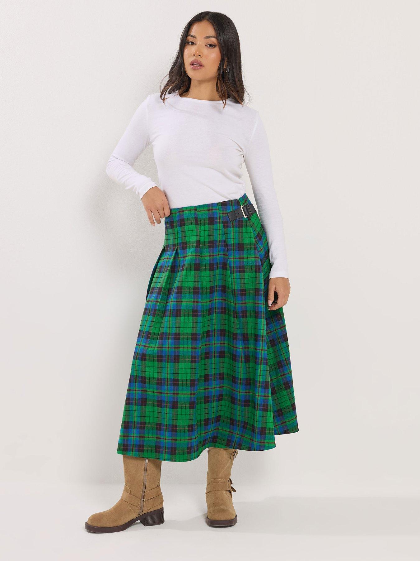Image 3 of 5 of PixieGirl Petite Check Buckle Midi Skirt