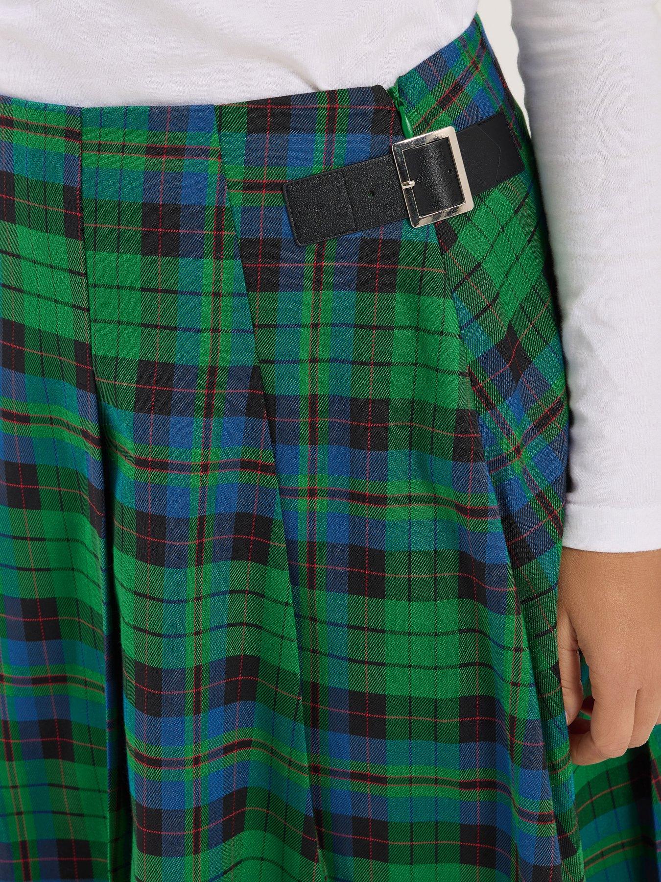 Image 4 of 5 of PixieGirl Petite Check Buckle Midi Skirt