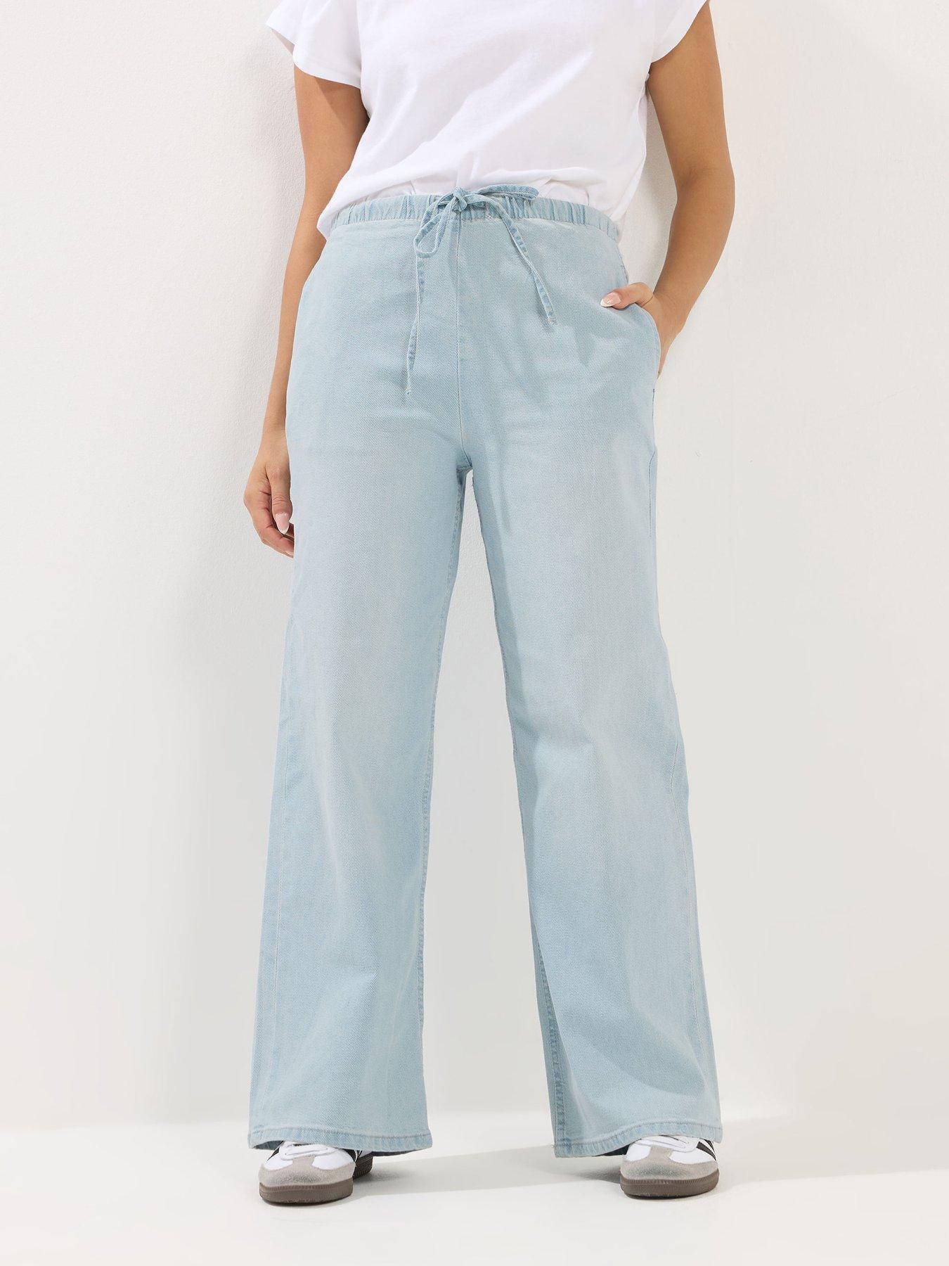 Image 1 of 5 of PixieGirl Petite Pull On Wide Leg Jeans - Blue