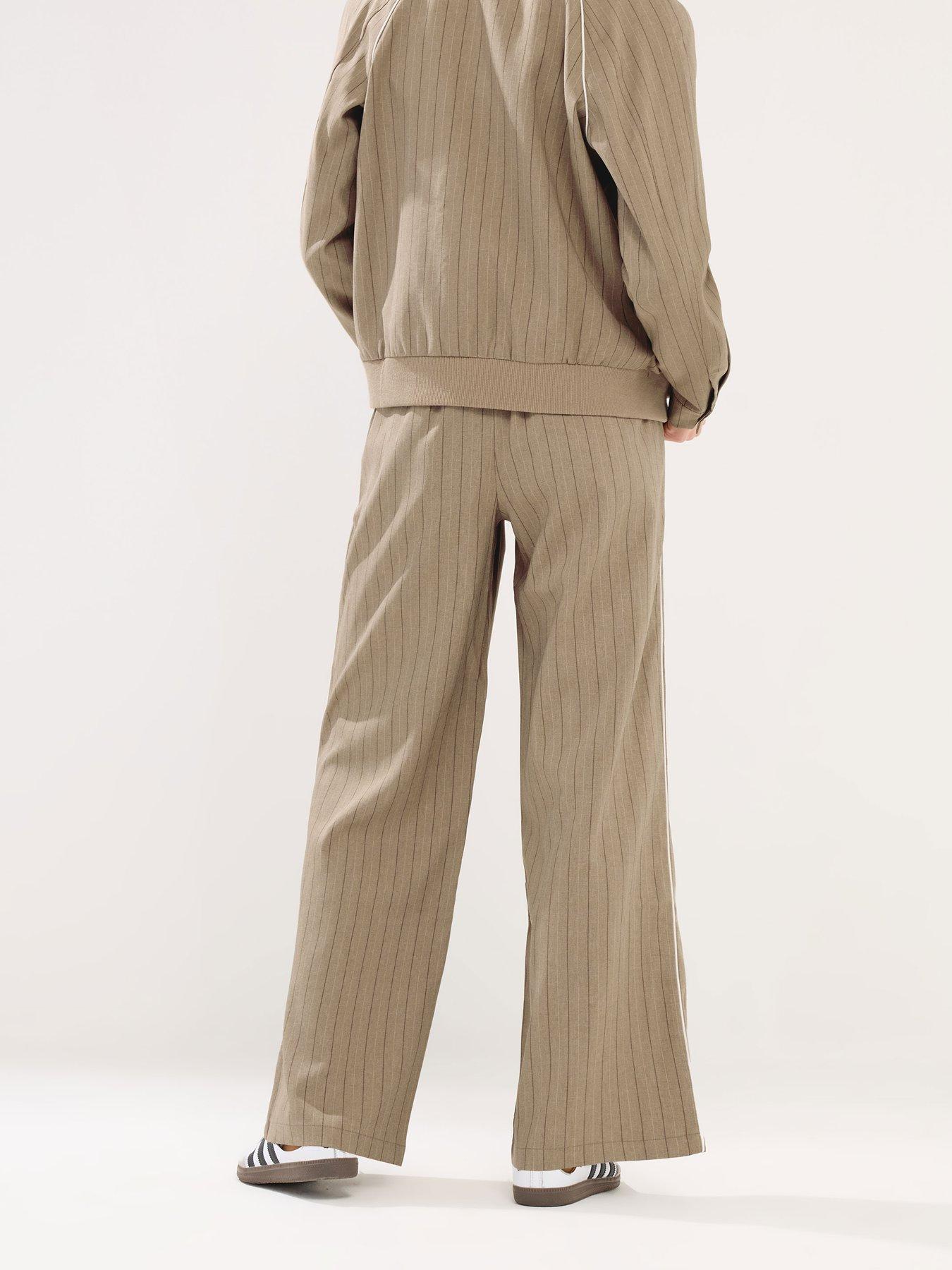 Image 2 of 4 of PixieGirl Petite Stripe Pull On Wide Leg Trouser - Natural Brown