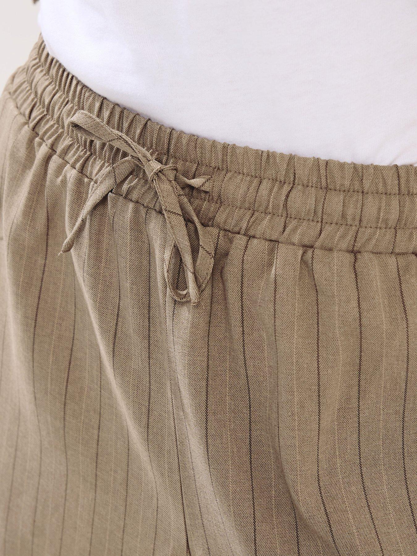 Image 4 of 4 of PixieGirl Petite Stripe Pull On Wide Leg Trouser - Natural Brown
