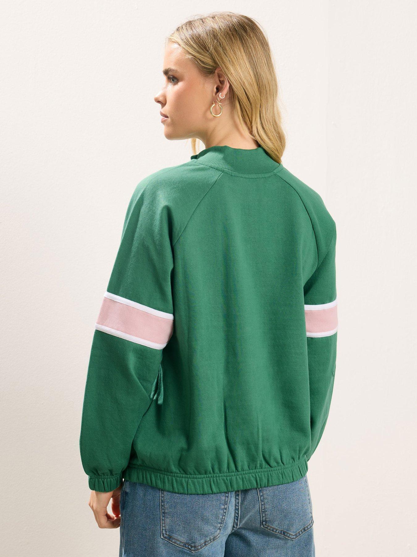 pixiegirl-petite-retro-stripe-quarter-zip-sweat-top-greenstillFront