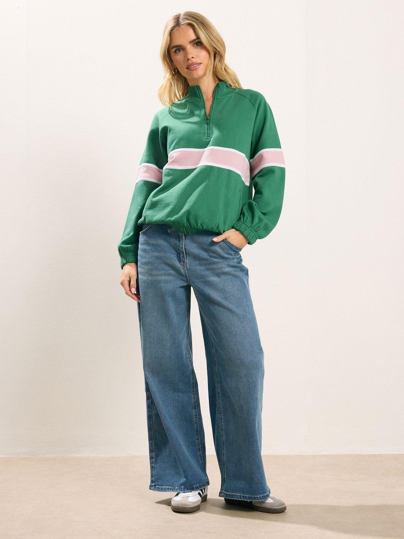 pixiegirl-petite-retro-stripe-quarter-zip-sweat-top-greenback