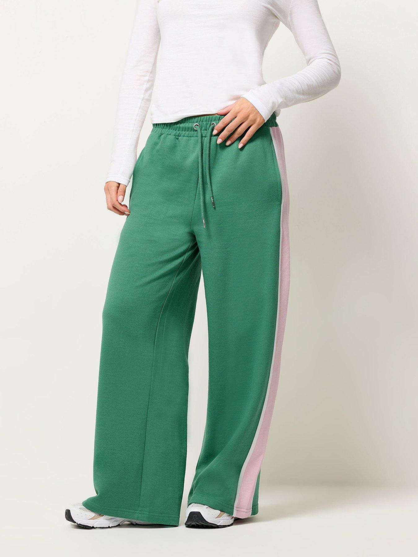 Image 1 of 5 of PixieGirl Petite Side Stripe Piped Joggers - Green