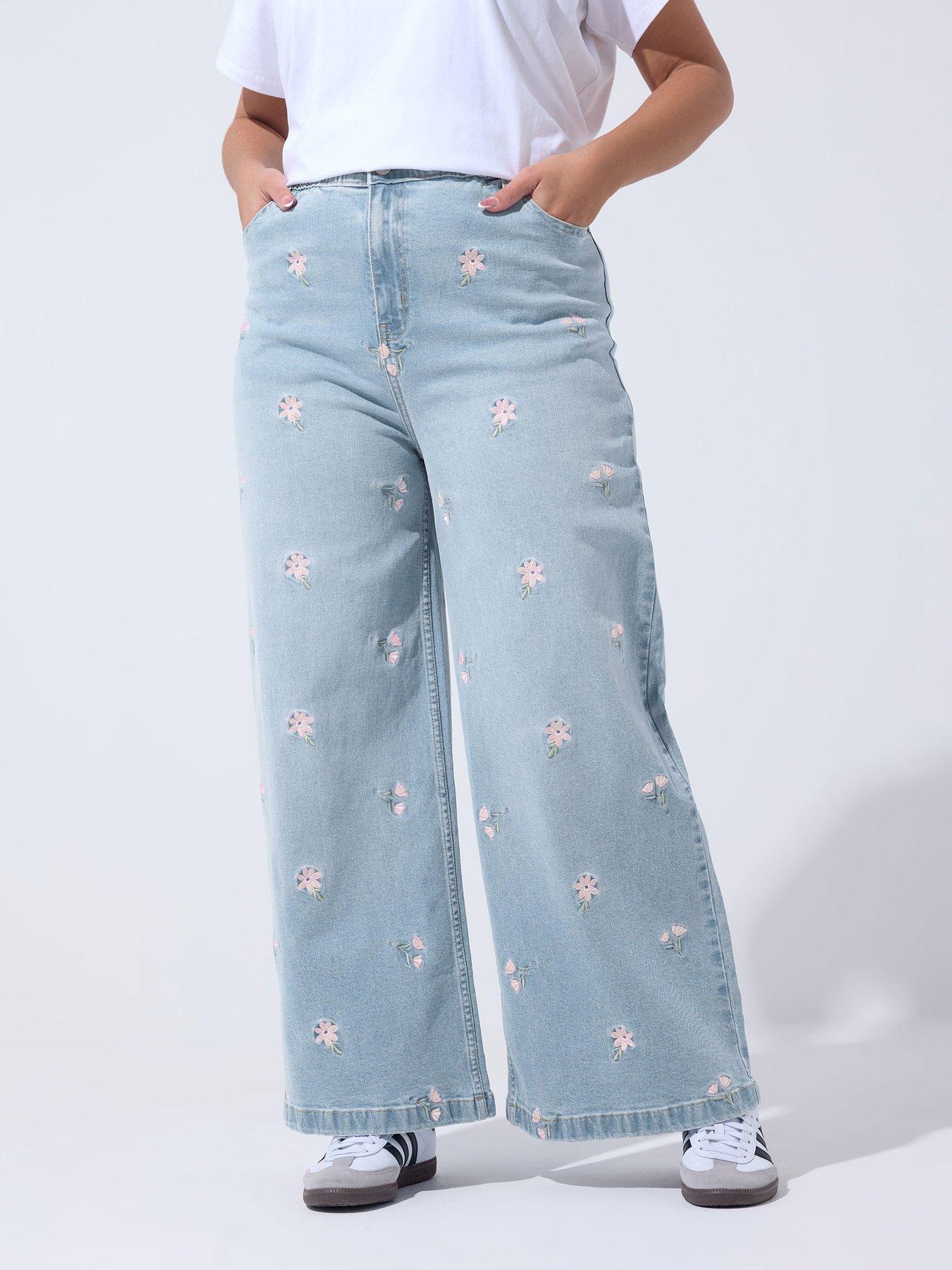 Image 1 of 5 of Yours Curve Floral Embroidered Jean