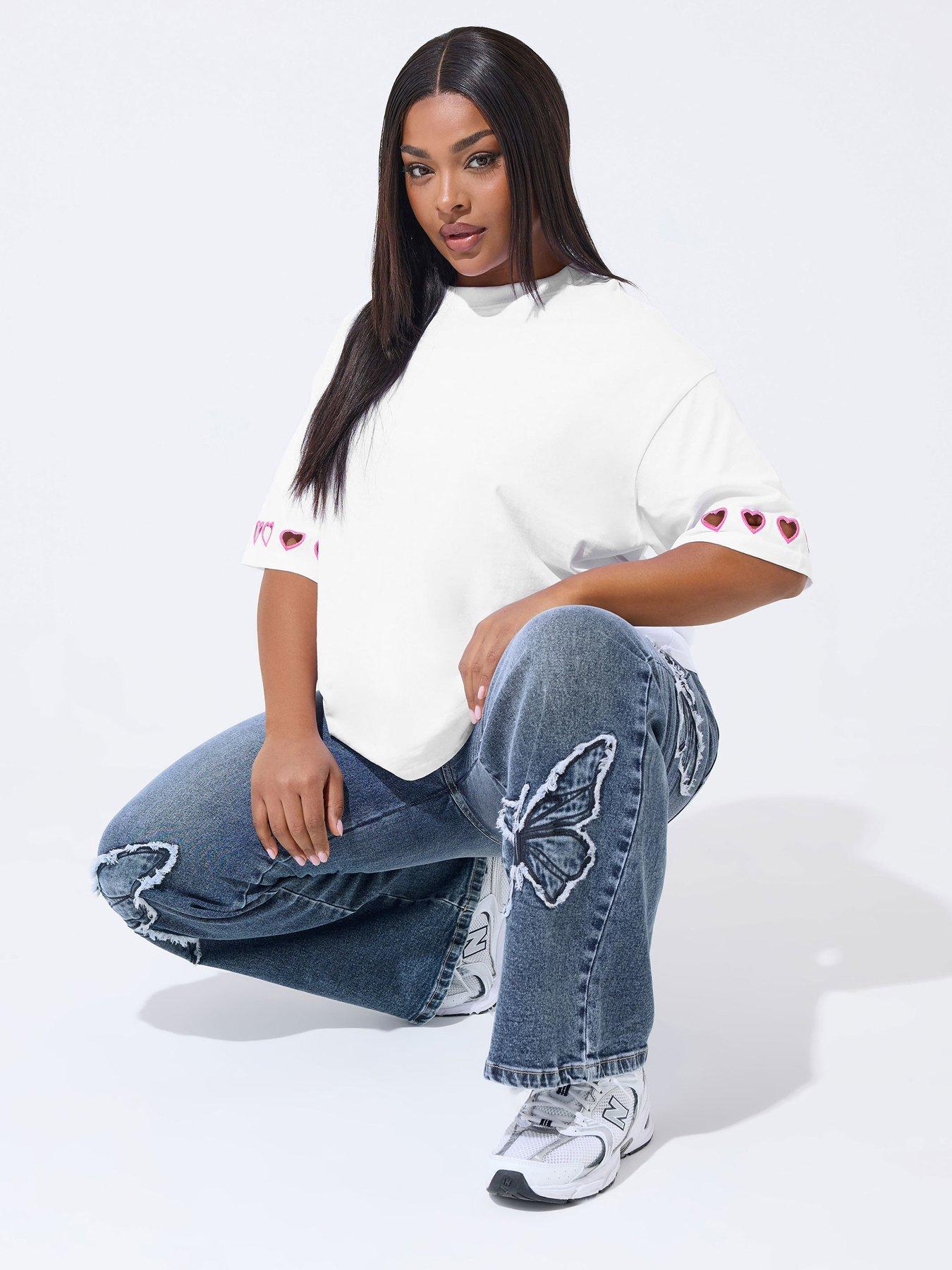 Image 1 of 6 of Yours Curve Heart Cut Out T-Shirt - White