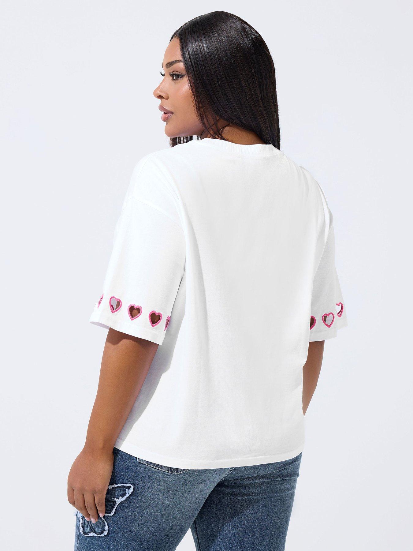 Image 2 of 6 of Yours Curve Heart Cut Out T-Shirt - White