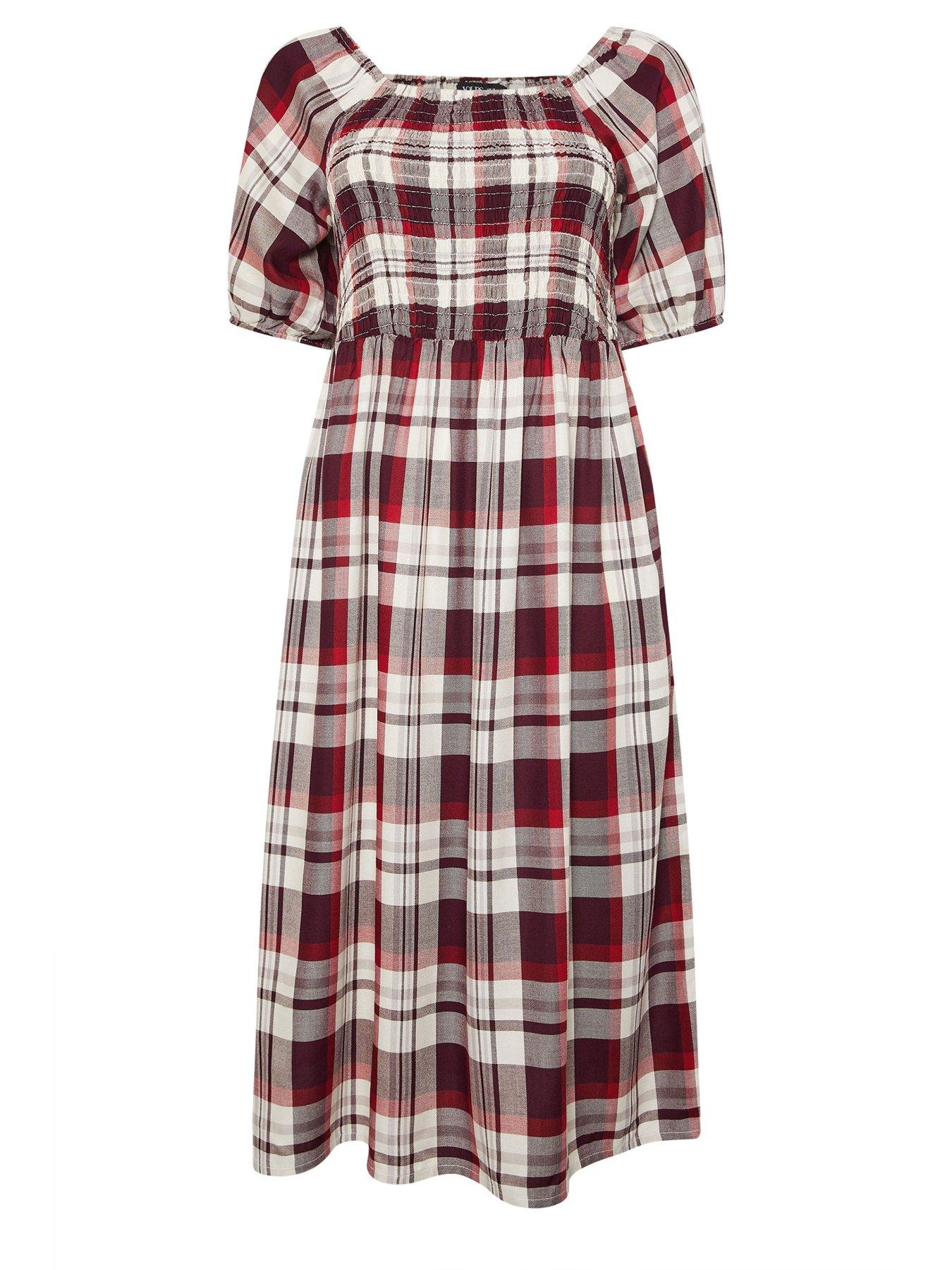 yours-curve-shirred-square-neck-check-dressdetail