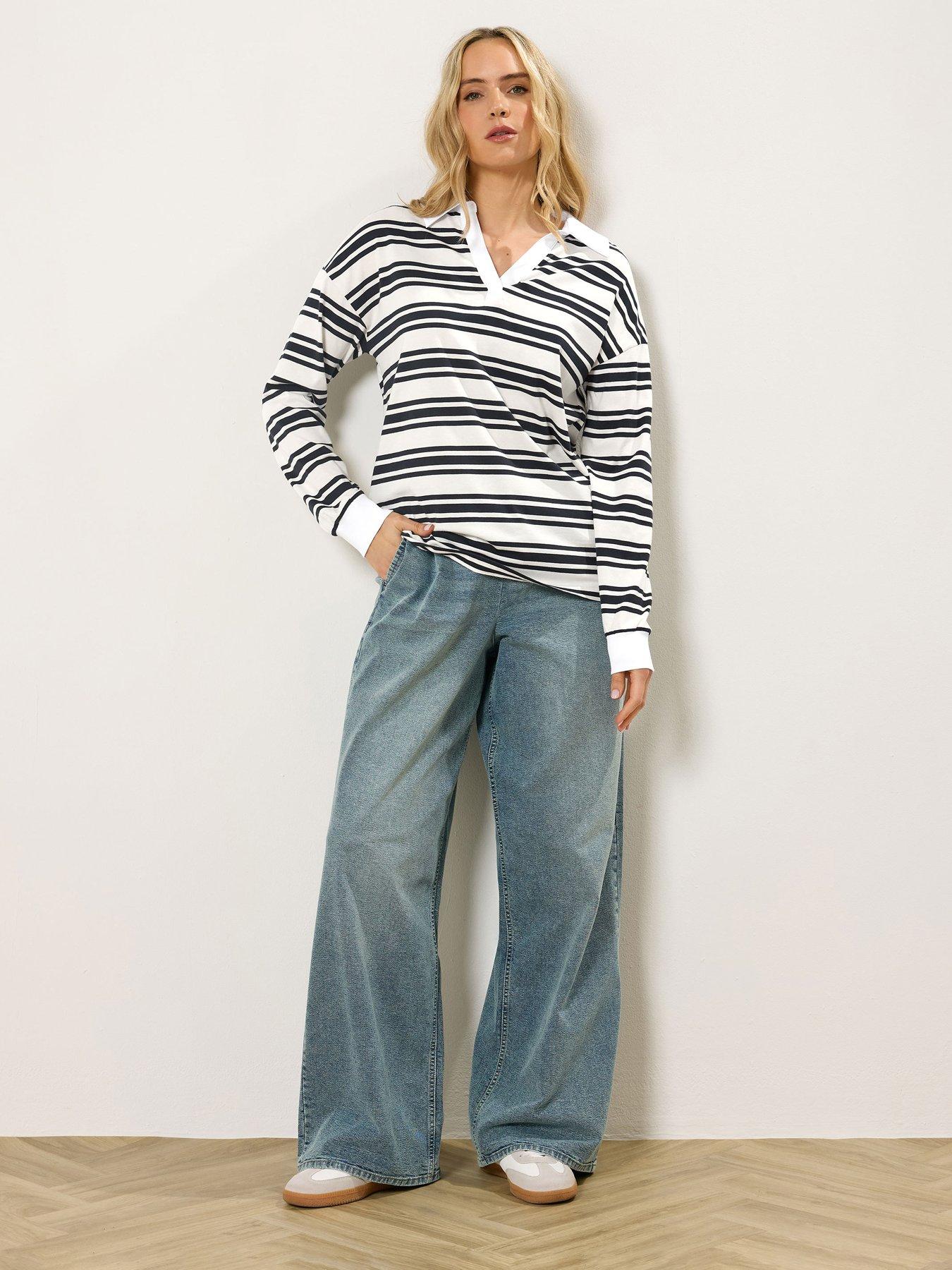 Image 3 of 5 of Long Tall Sally Oversized Long Sleeve Placket Polo Top - White