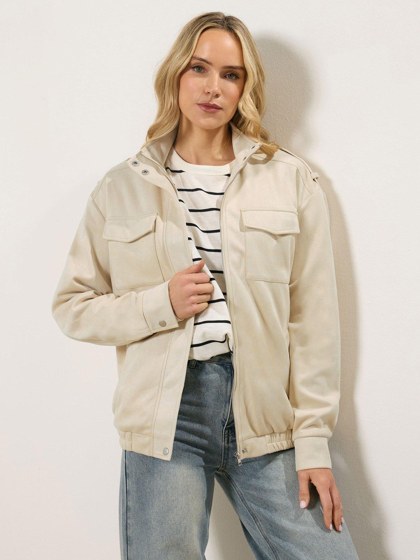 Image 1 of 5 of Long Tall Sally Long Sleeve Faux Suede Jacket - Cream