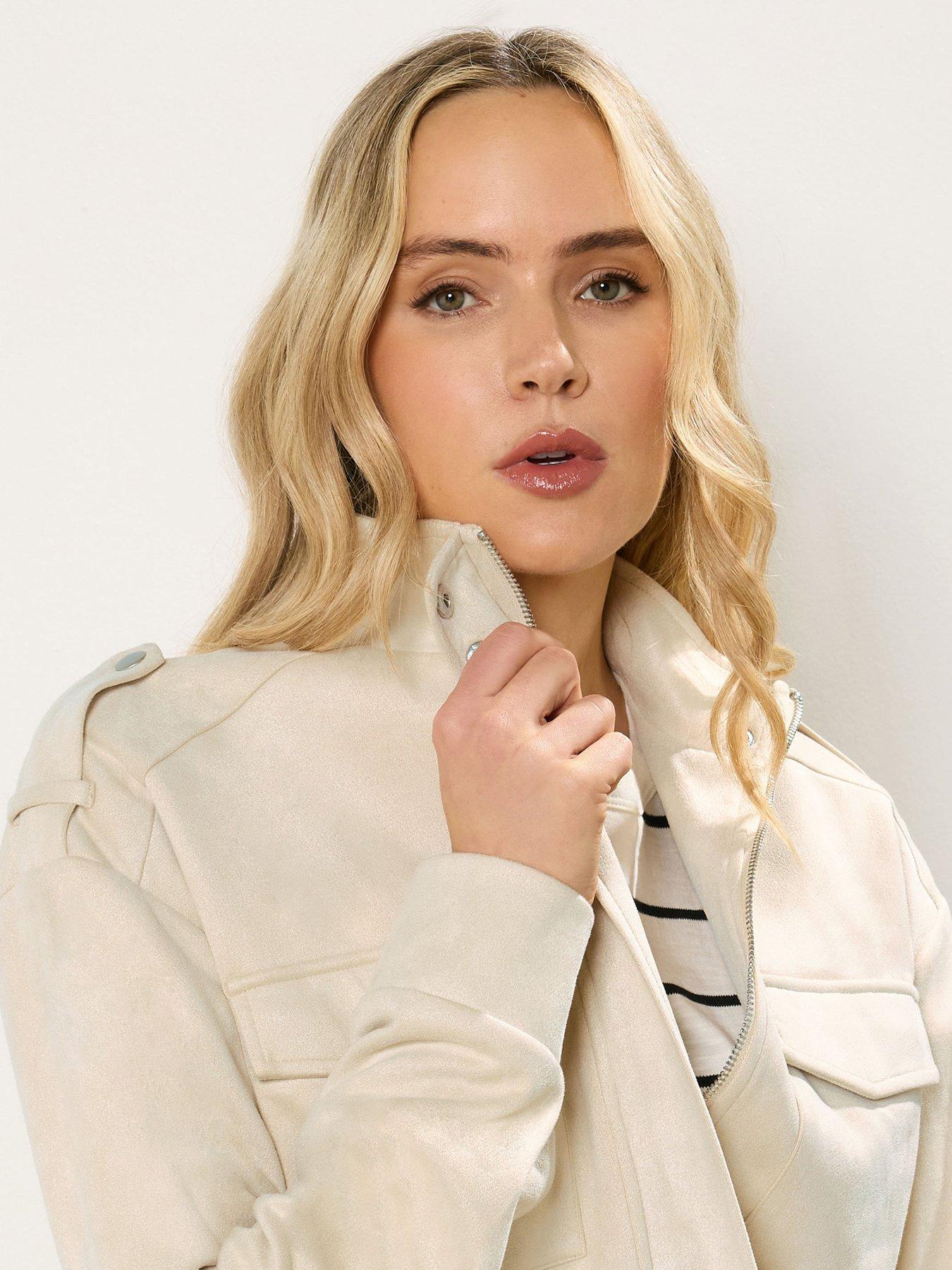 Image 4 of 5 of Long Tall Sally Long Sleeve Faux Suede Jacket - Cream