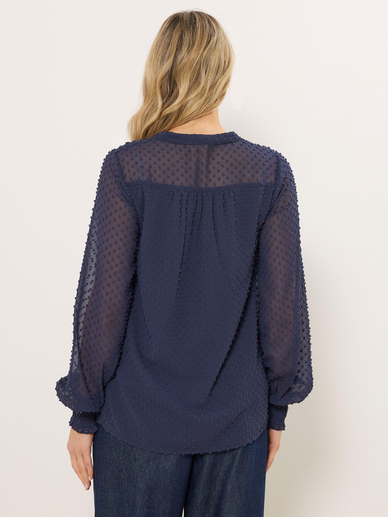 Image 2 of 5 of Long Tall Sally Tall Dobby Spot Shirred Cuff Top - Blue
