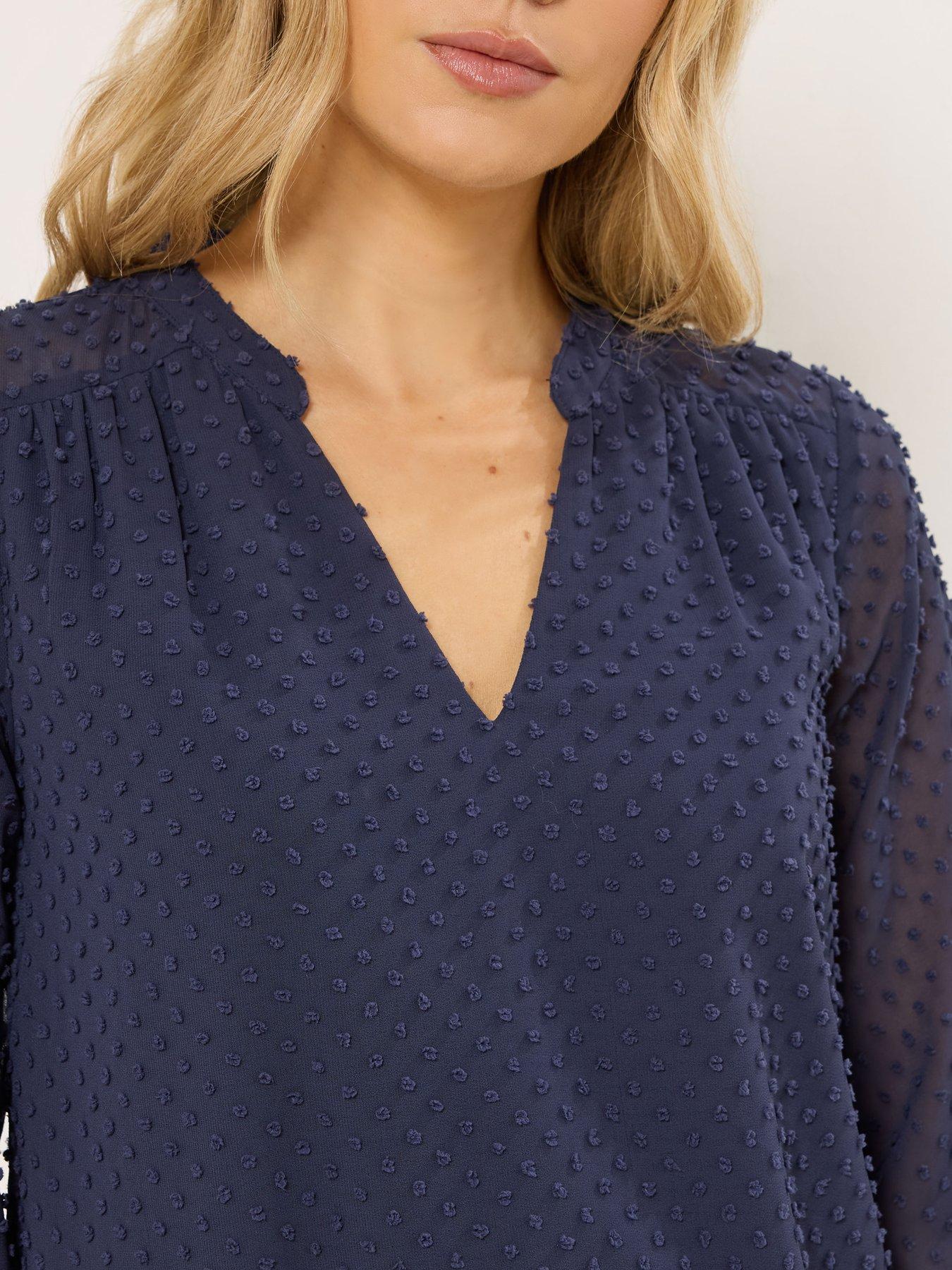 Image 4 of 5 of Long Tall Sally Tall Dobby Spot Shirred Cuff Top - Blue