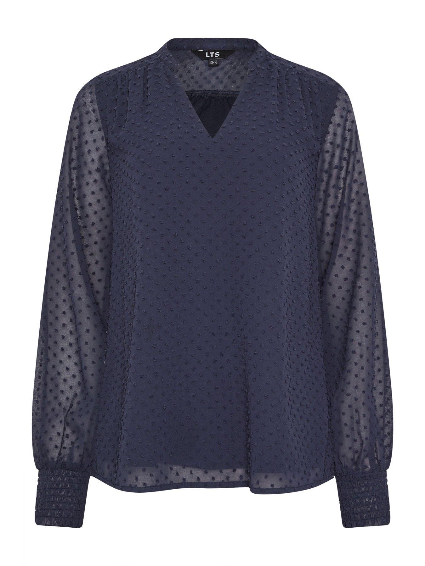 Image 5 of 5 of Long Tall Sally Tall Dobby Spot Shirred Cuff Top - Blue