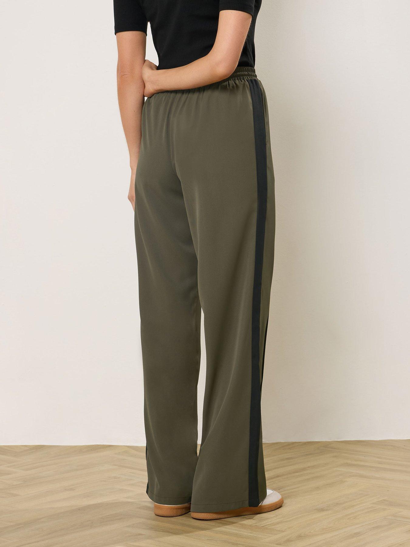 Image 2 of 5 of Long Tall Sally Side Stripe Wide Leg Trousers 36" - Green