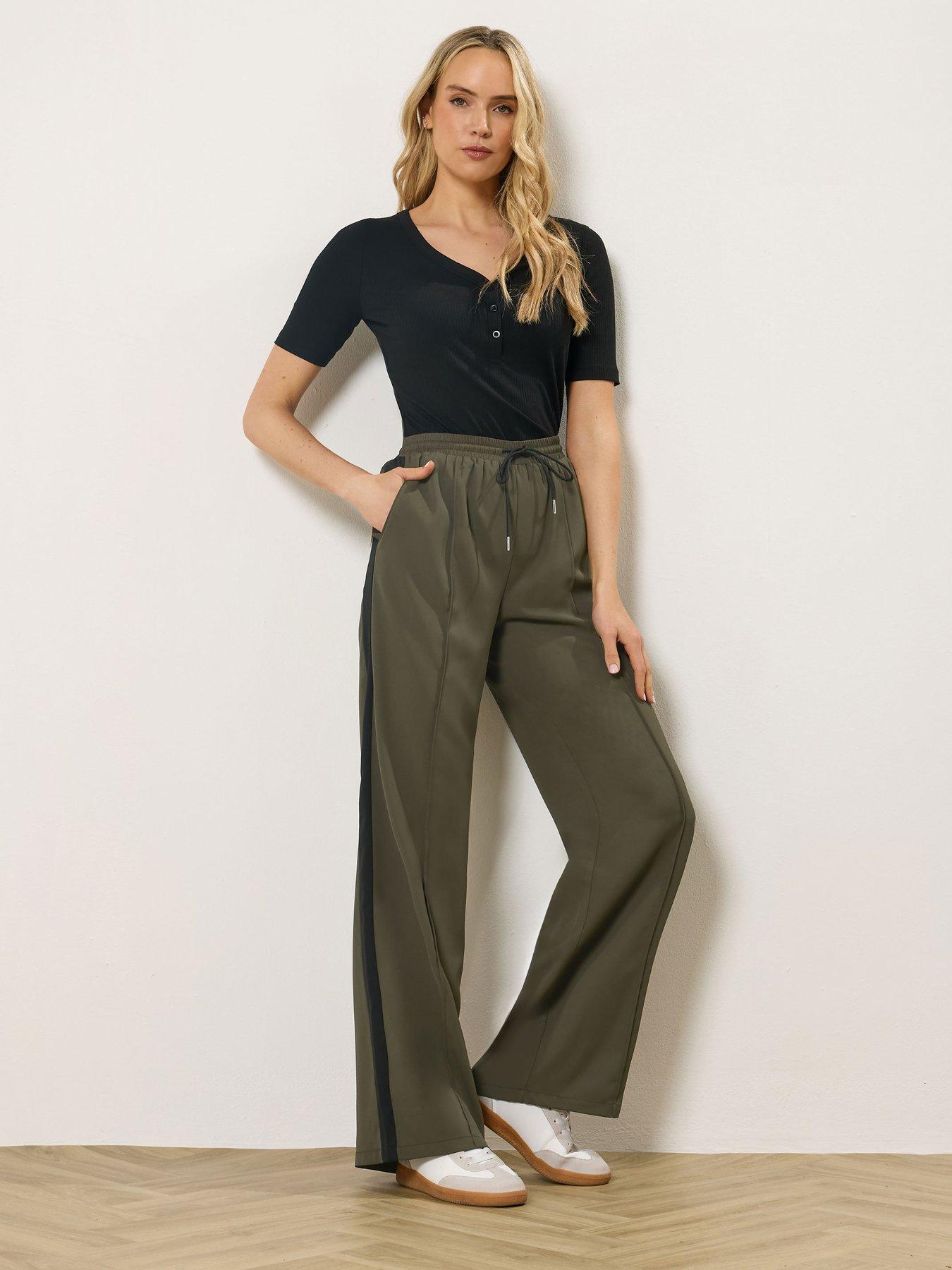 Image 3 of 5 of Long Tall Sally Side Stripe Wide Leg Trousers 36" - Green