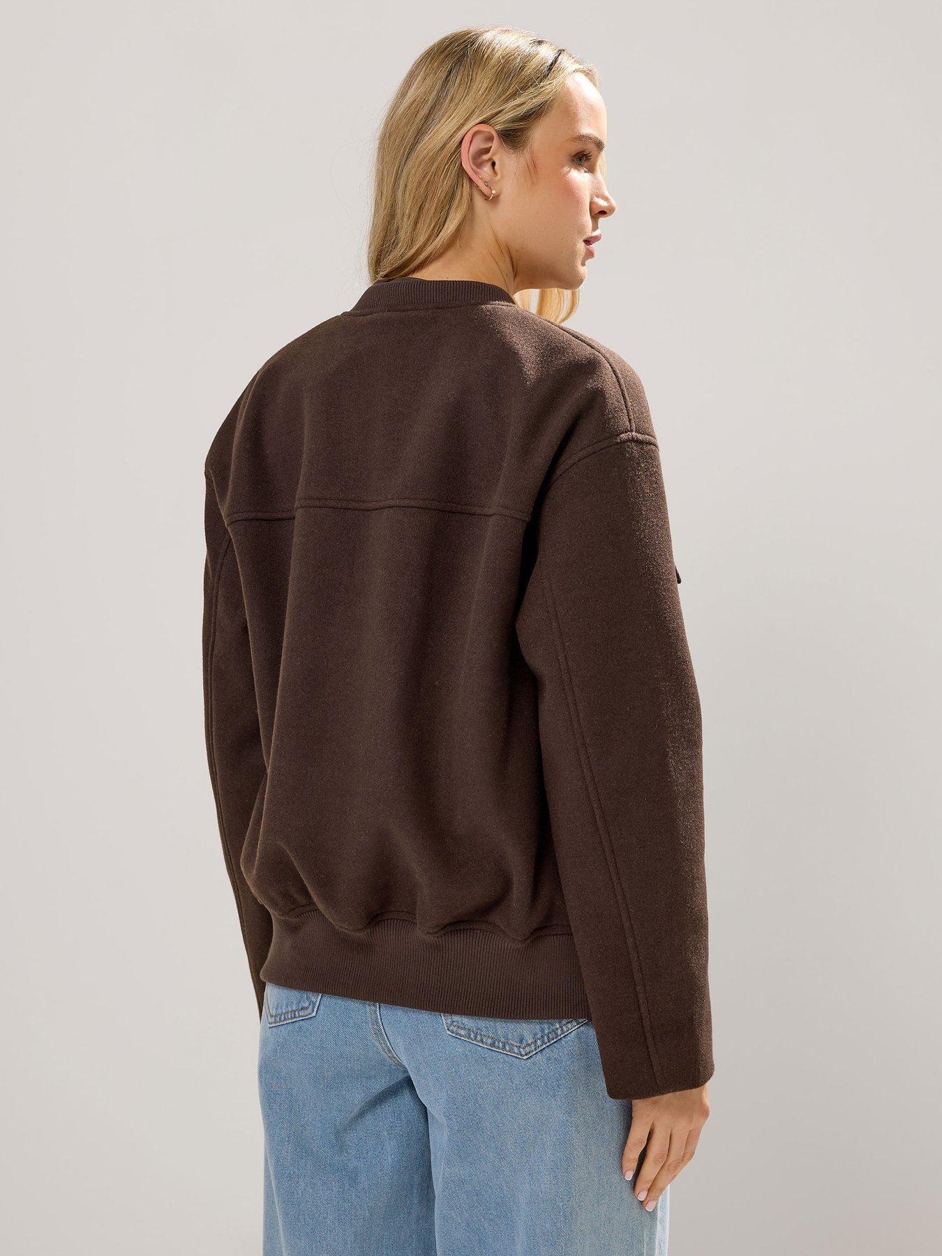 Image 2 of 5 of Long Tall Sally Tall Cosy Brushed Bomber Jacket - Brown