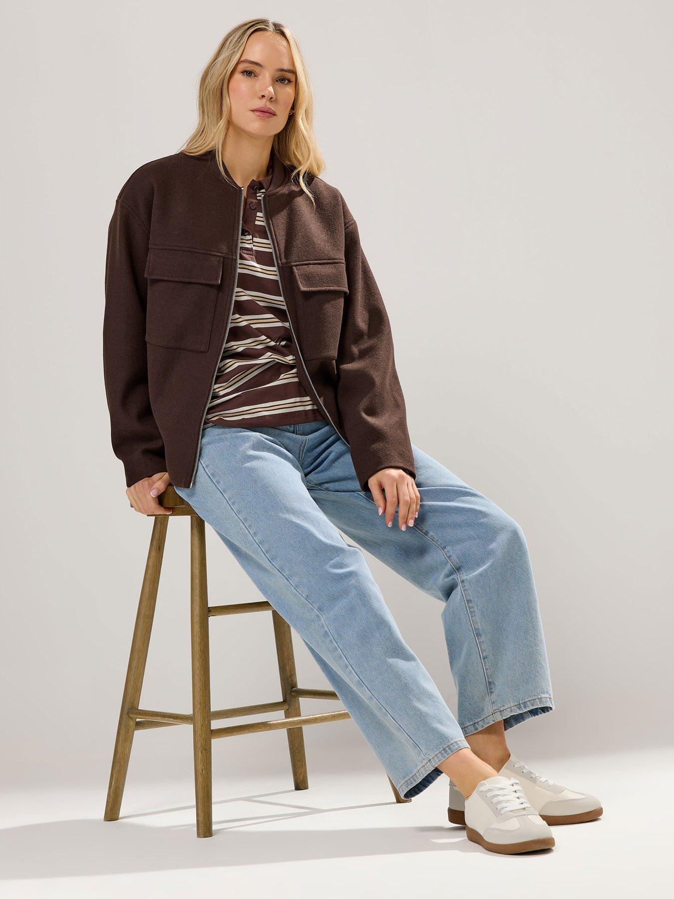 Image 3 of 5 of Long Tall Sally Tall Cosy Brushed Bomber Jacket - Brown