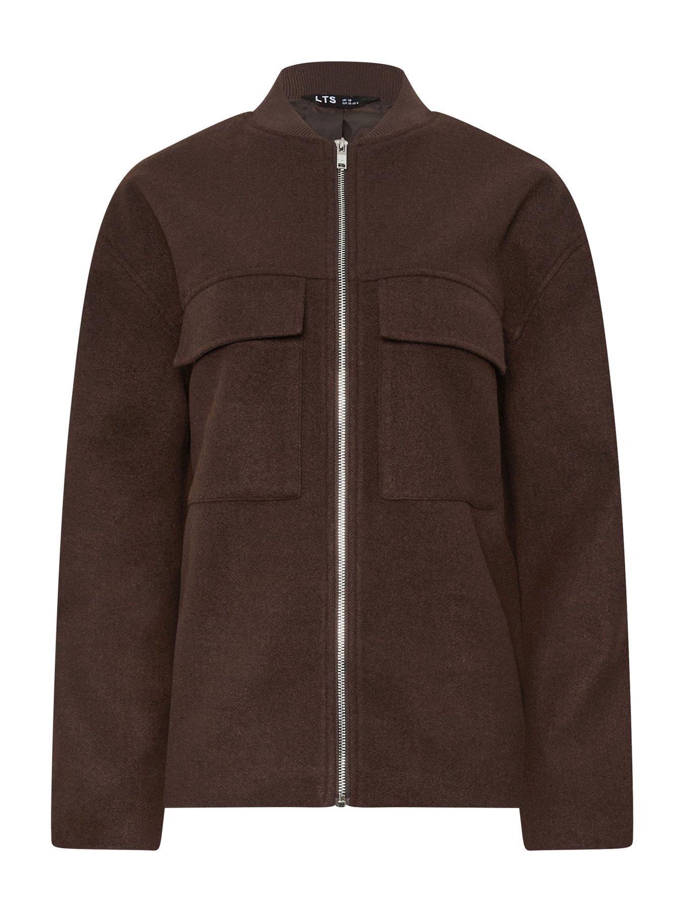 Image 5 of 5 of Long Tall Sally Tall Cosy Brushed Bomber Jacket - Brown