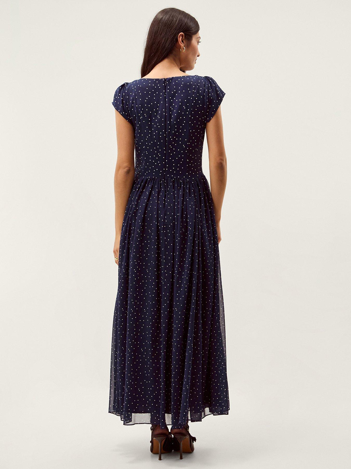 Image 2 of 5 of Monsoon Caitie Spot Midi Dress - Navy